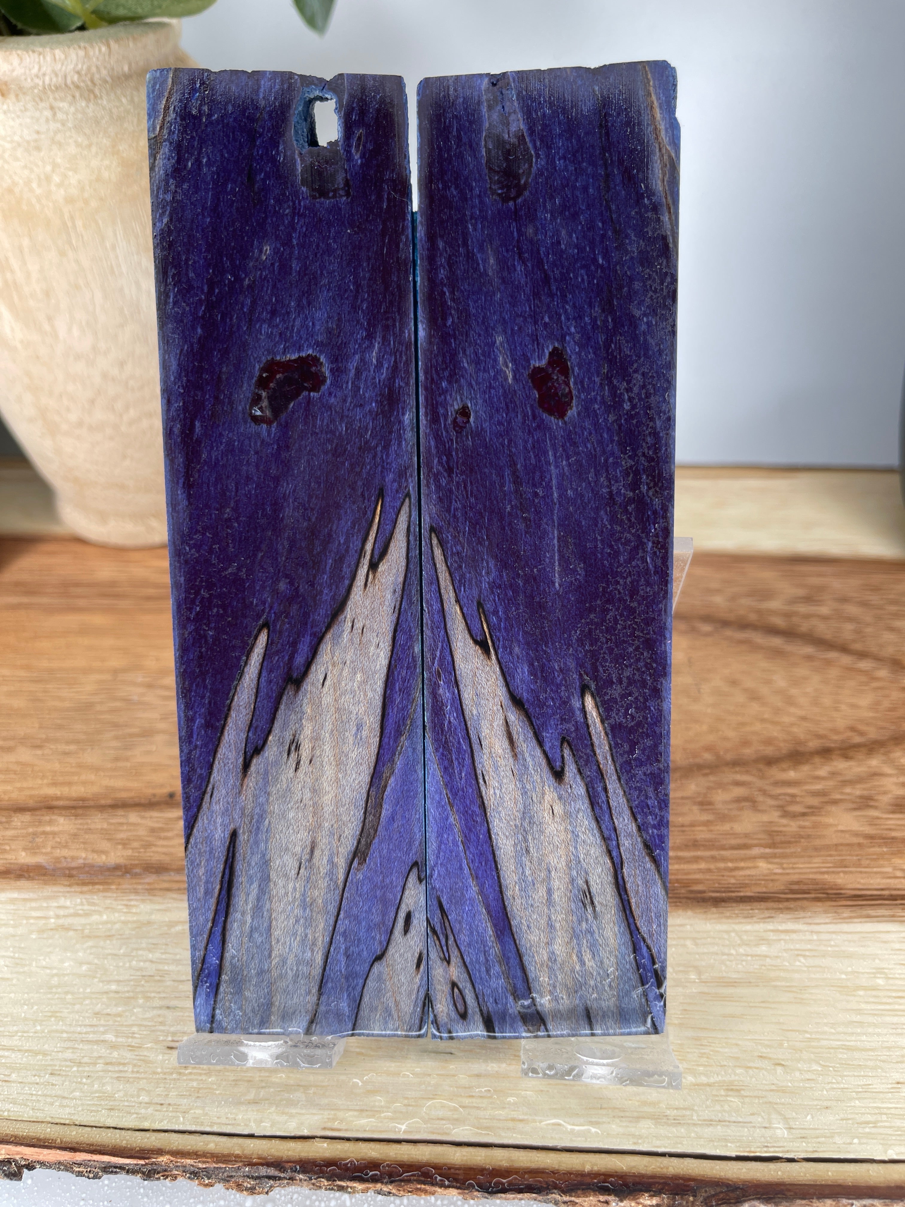 KS-453: Knife Scales  -  Purple Dye Stabilized Spalted Maple Wood Knife Scales - Jakob Janssen Studios