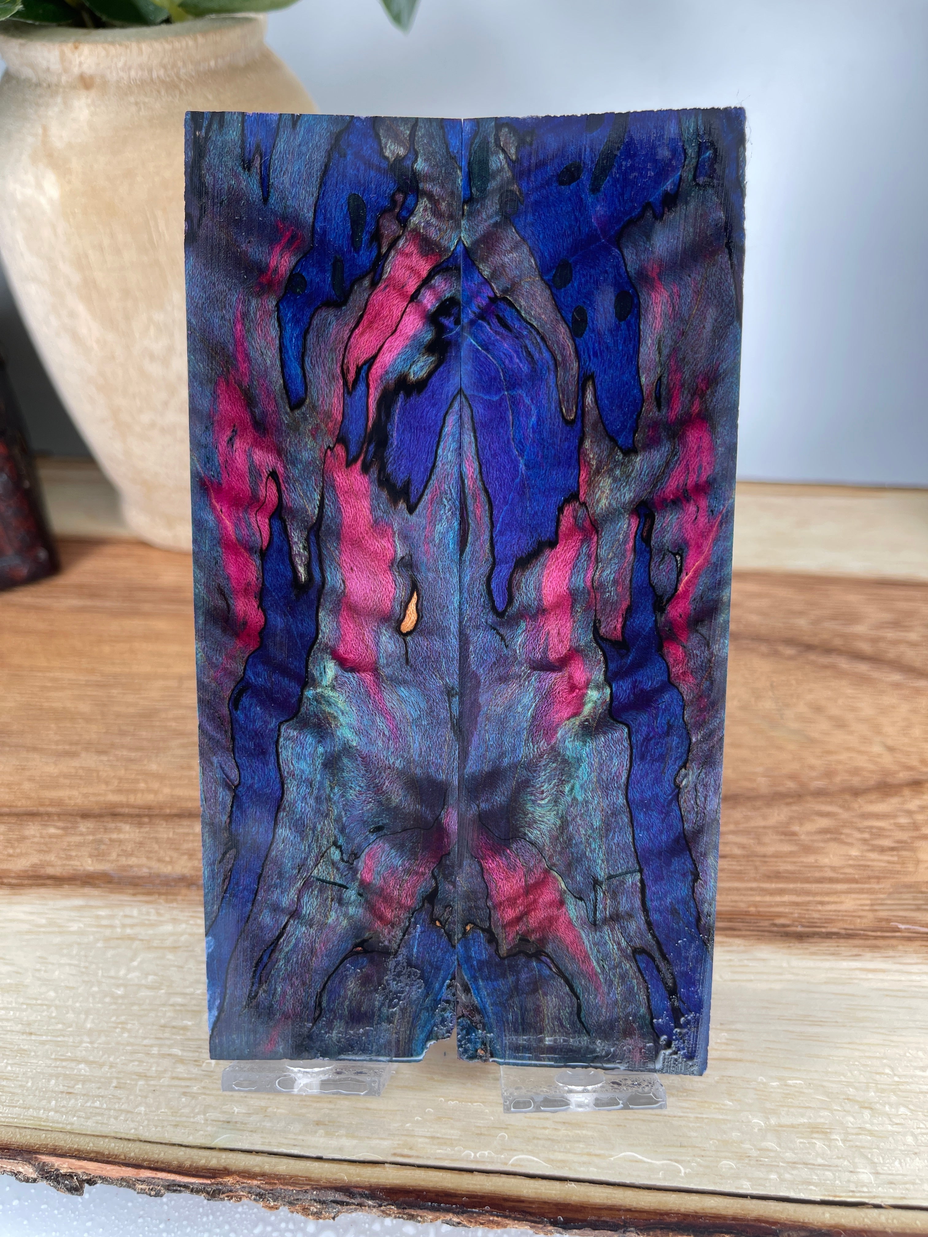 KS-456: Knife Scales  -  Blue Purple Pink Dye Stabilized Spalted Maple Wood Knife Scales - Jakob Janssen Studios