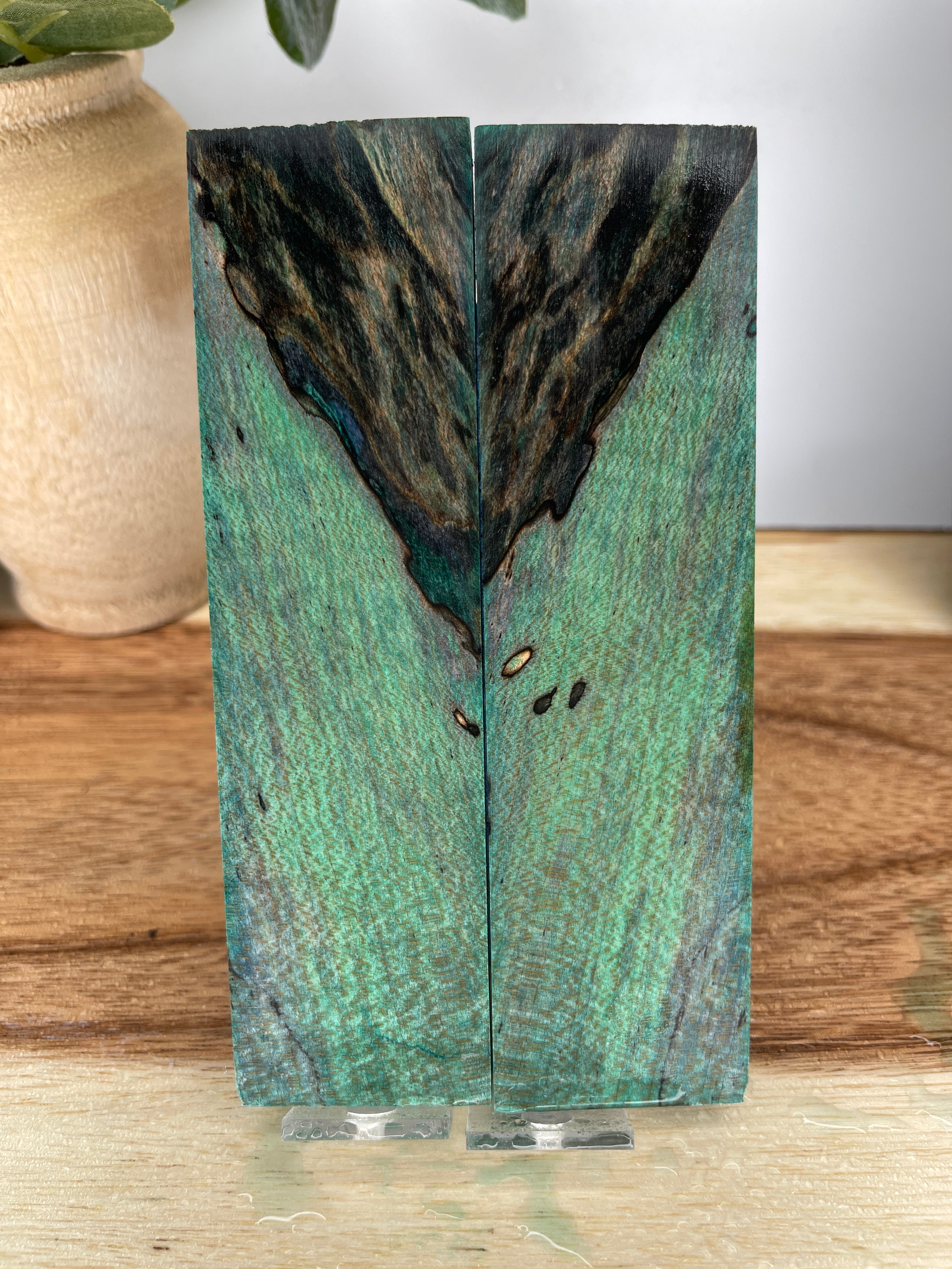 KS-462: Knife Scales  -  Green Black Dye Stabilized Spalted Maple Wood Knife Scales - Jakob Janssen Studios