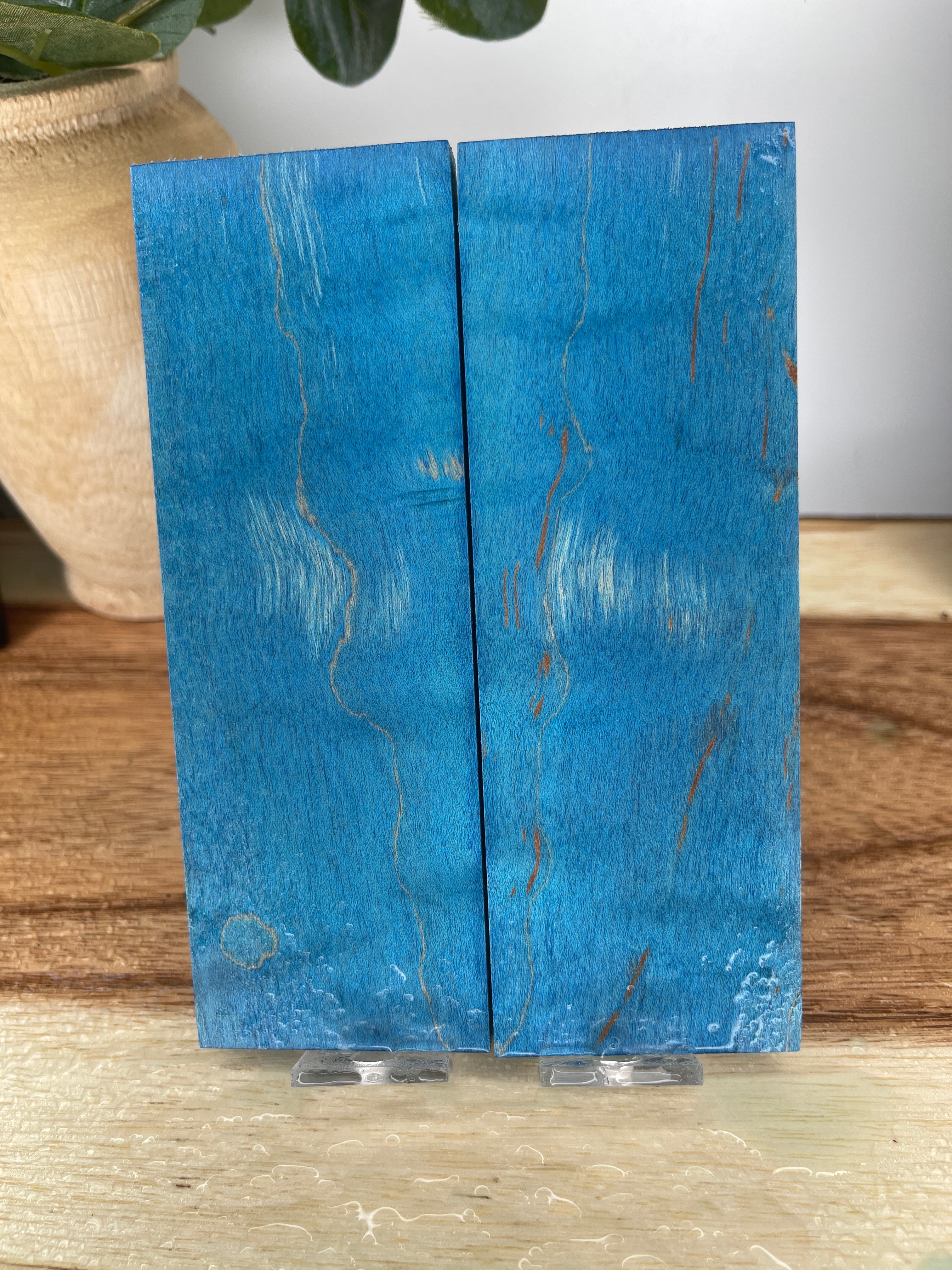 KS-490: Knife Scales  -  Blue Dye Stabilized Maple Wood Knife Scales - Jakob Janssen Studios