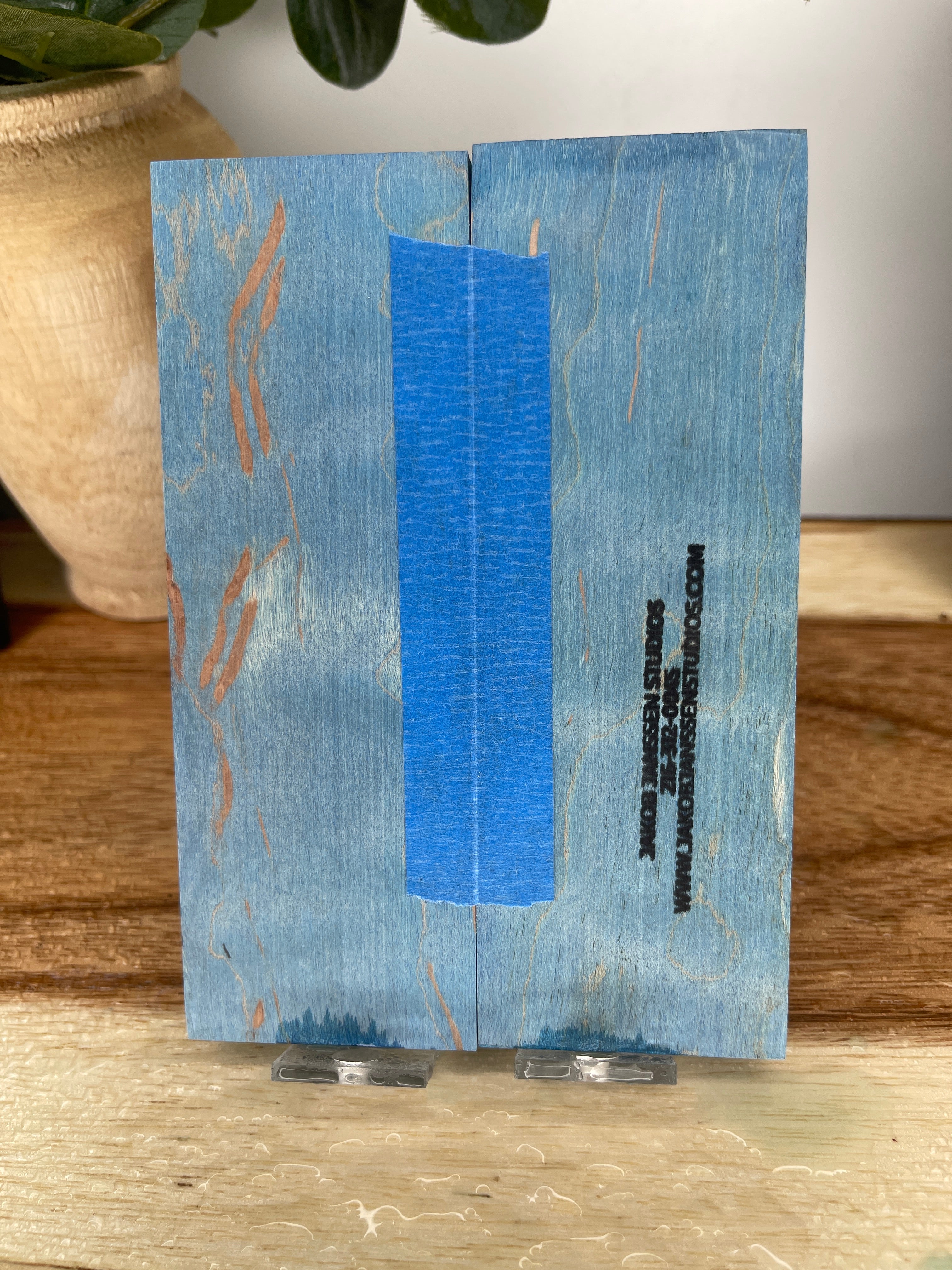 KS-490: Knife Scales  -  Blue Dye Stabilized Maple Wood Knife Scales - Jakob Janssen Studios