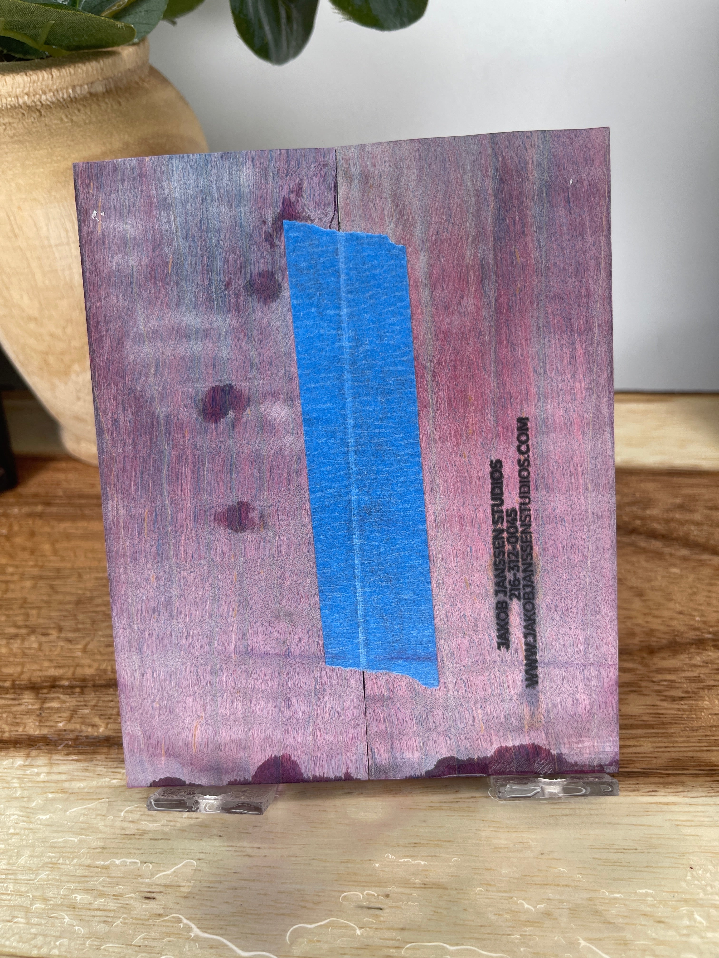 KS-494: Knife Scales  -  Blue Pink Dye Stabilized Curly Maple Wood Knife Scales - Jakob Janssen Studios