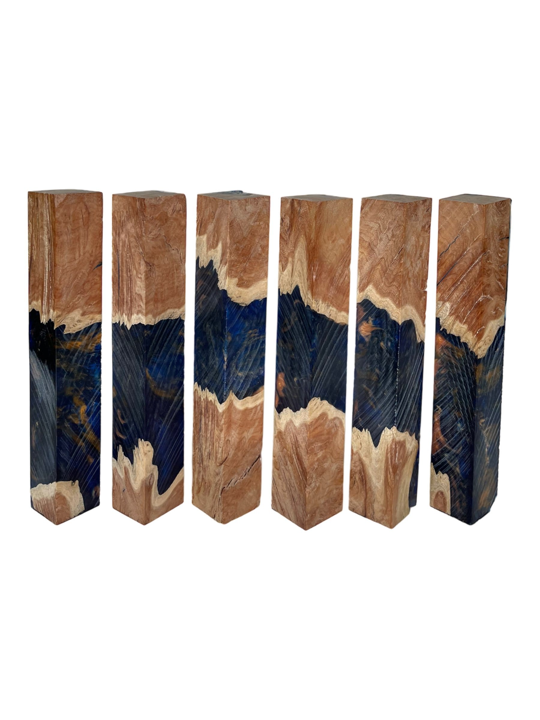 PBBrick-033: Pen Blanks - Blue and Orange Brown Malle Burl Hybrid   Alumilite Resin Casting - Jakob Janssen Studios