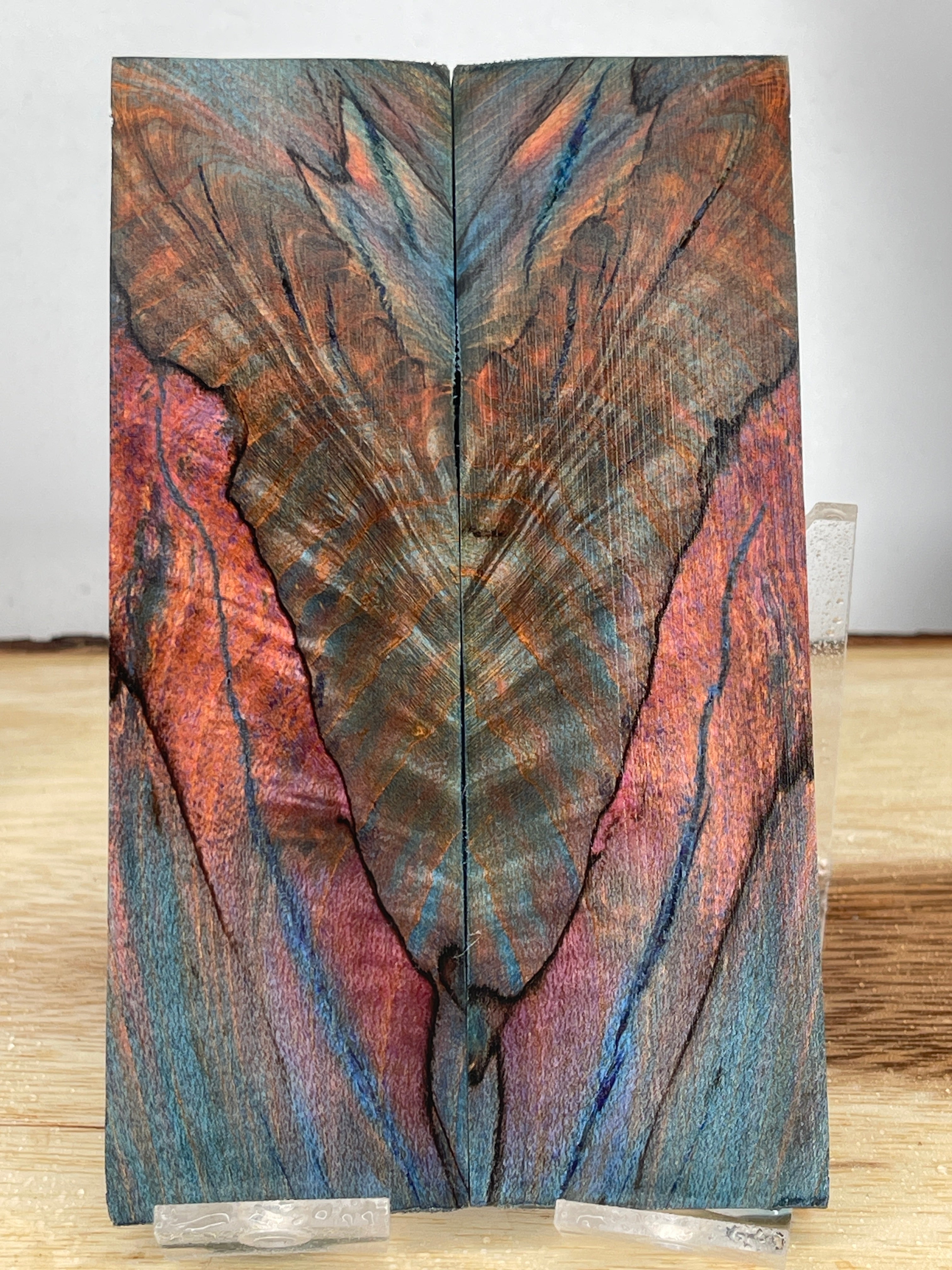 KS-001: Knife Scales - Blue Pink Dye Stabilized Spalted Maple - Jakob Janssen Studios