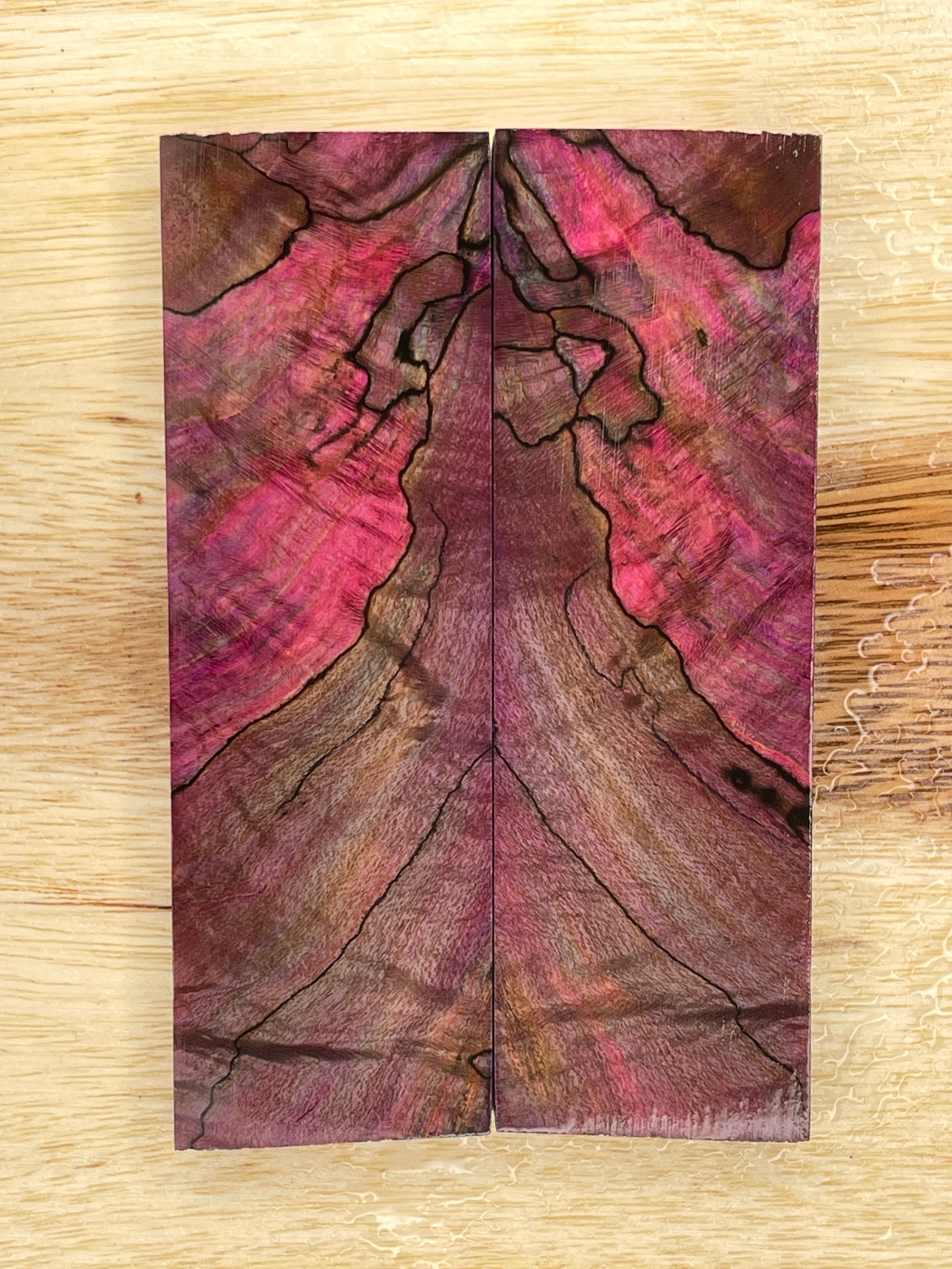 KS-011: Knife Scales - Pink Dye Stabilized Spalted Maple - Jakob Janssen Studios