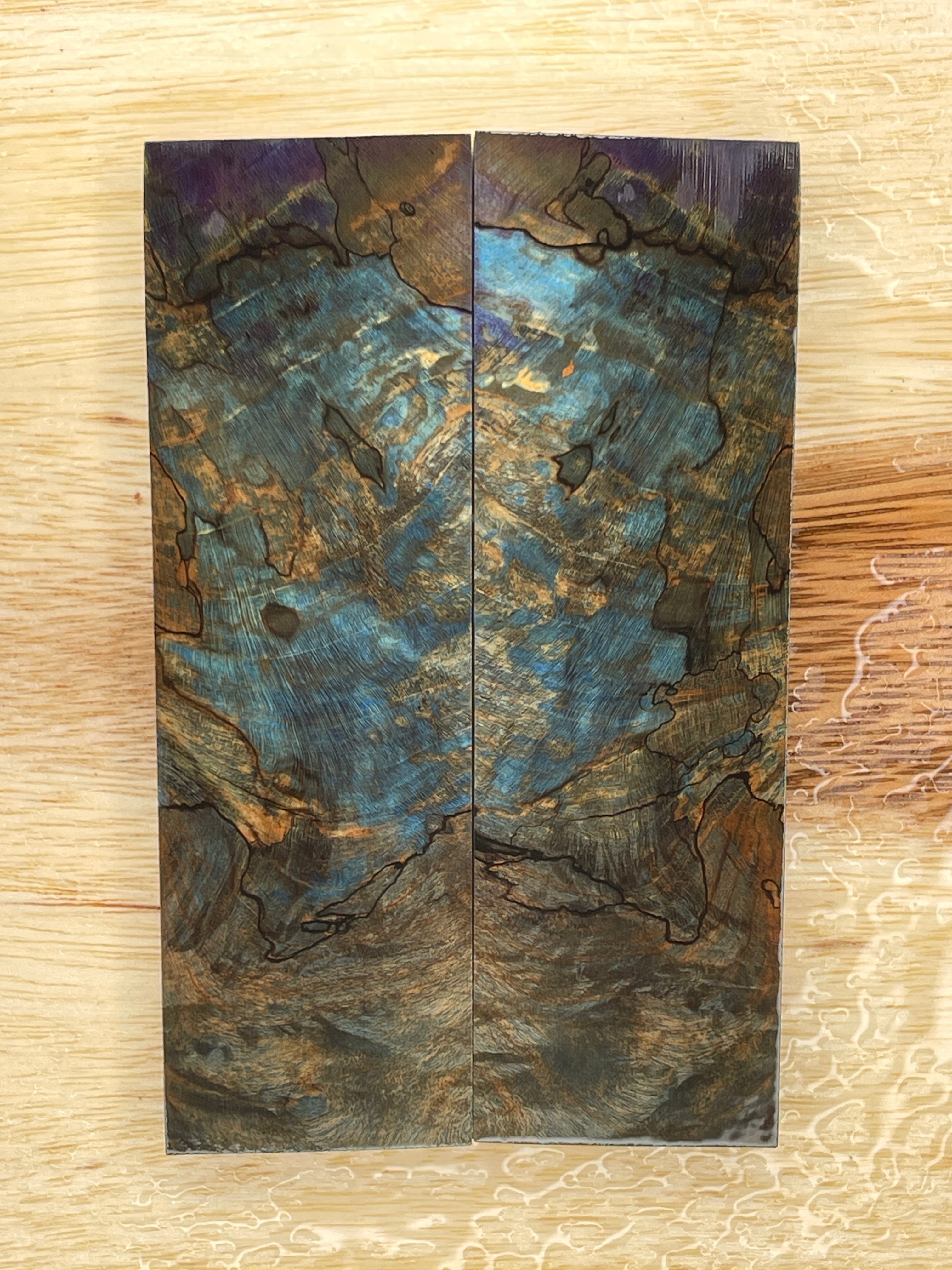 KS-012: Knife Scales - Brown Blue Dye Stabilized Spalted Maple - Jakob Janssen Studios