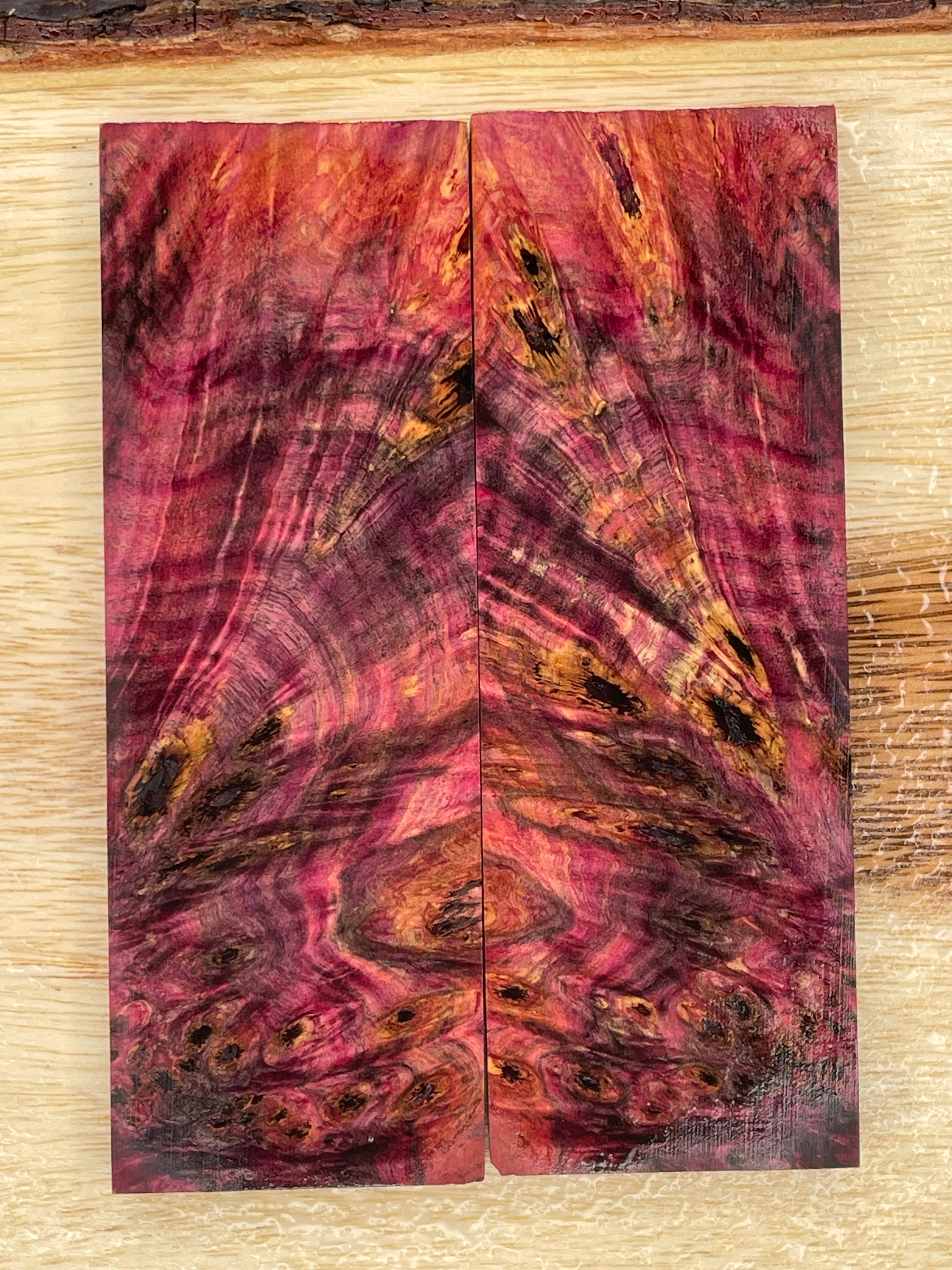 KS-026: Knife Scales - Pink Dye Stabilized Buckeye Burl - Jakob Janssen Studios