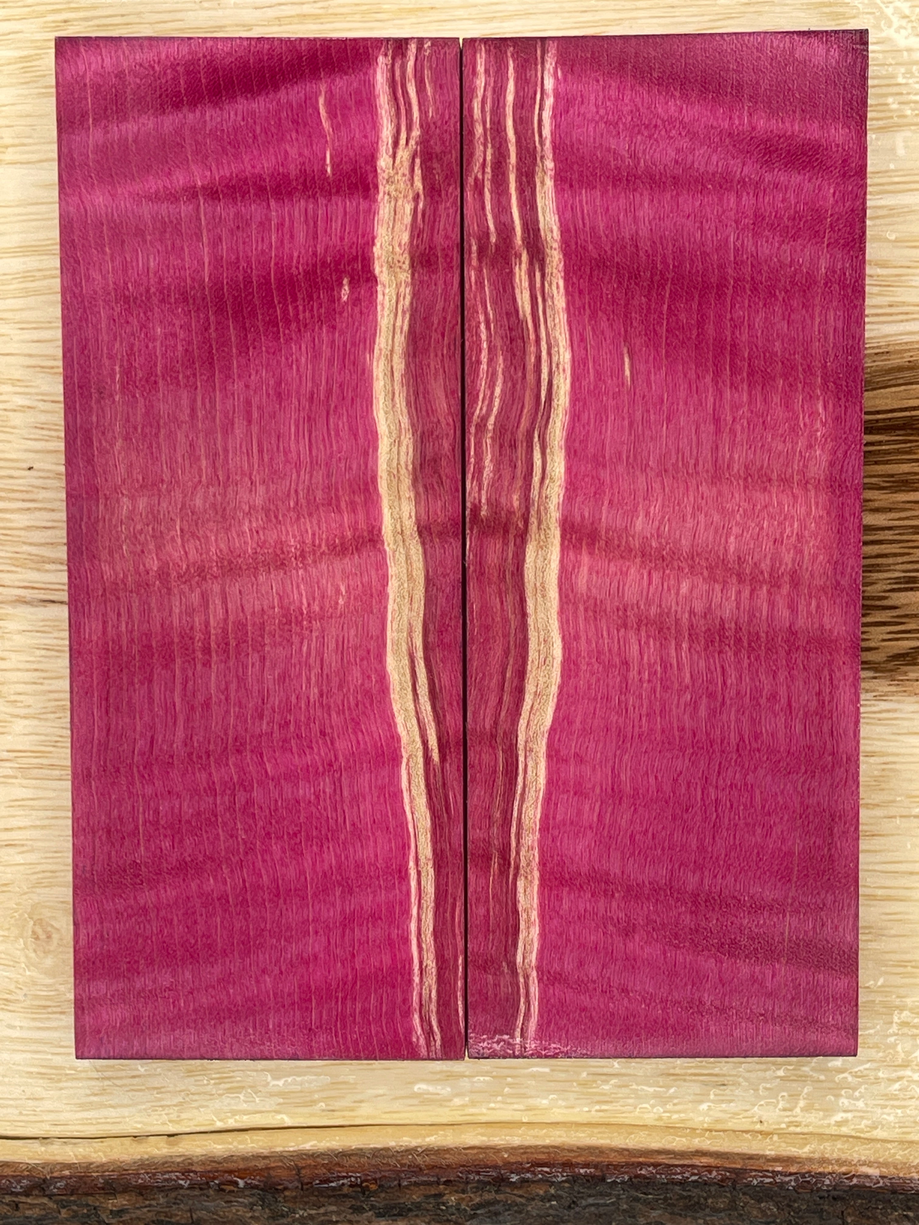 KS-033: Knife Scales - Pink Dye Stabilized Curly Maple