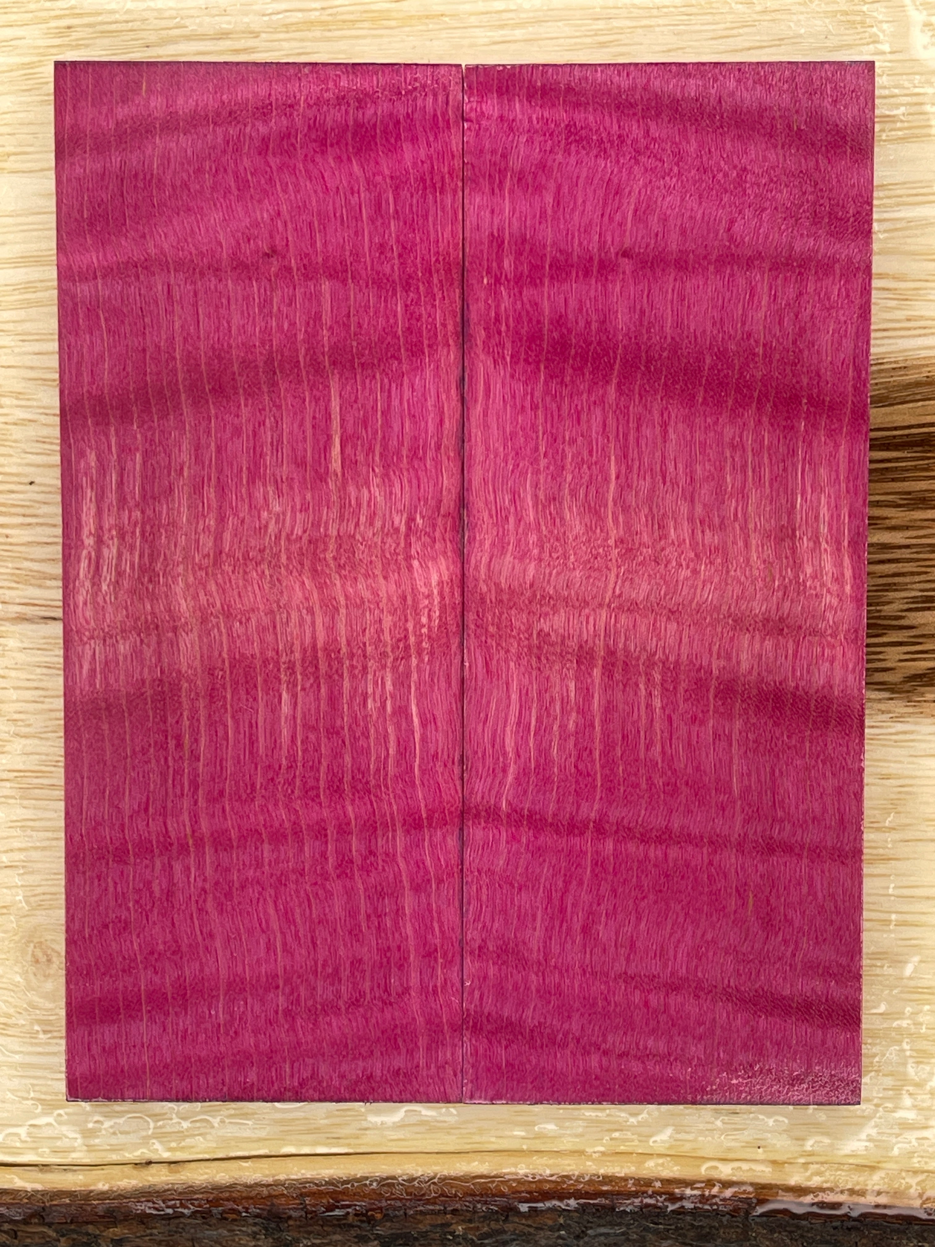 KS-036: Knife Scales - Pink Dye Stabilized Curly Maple