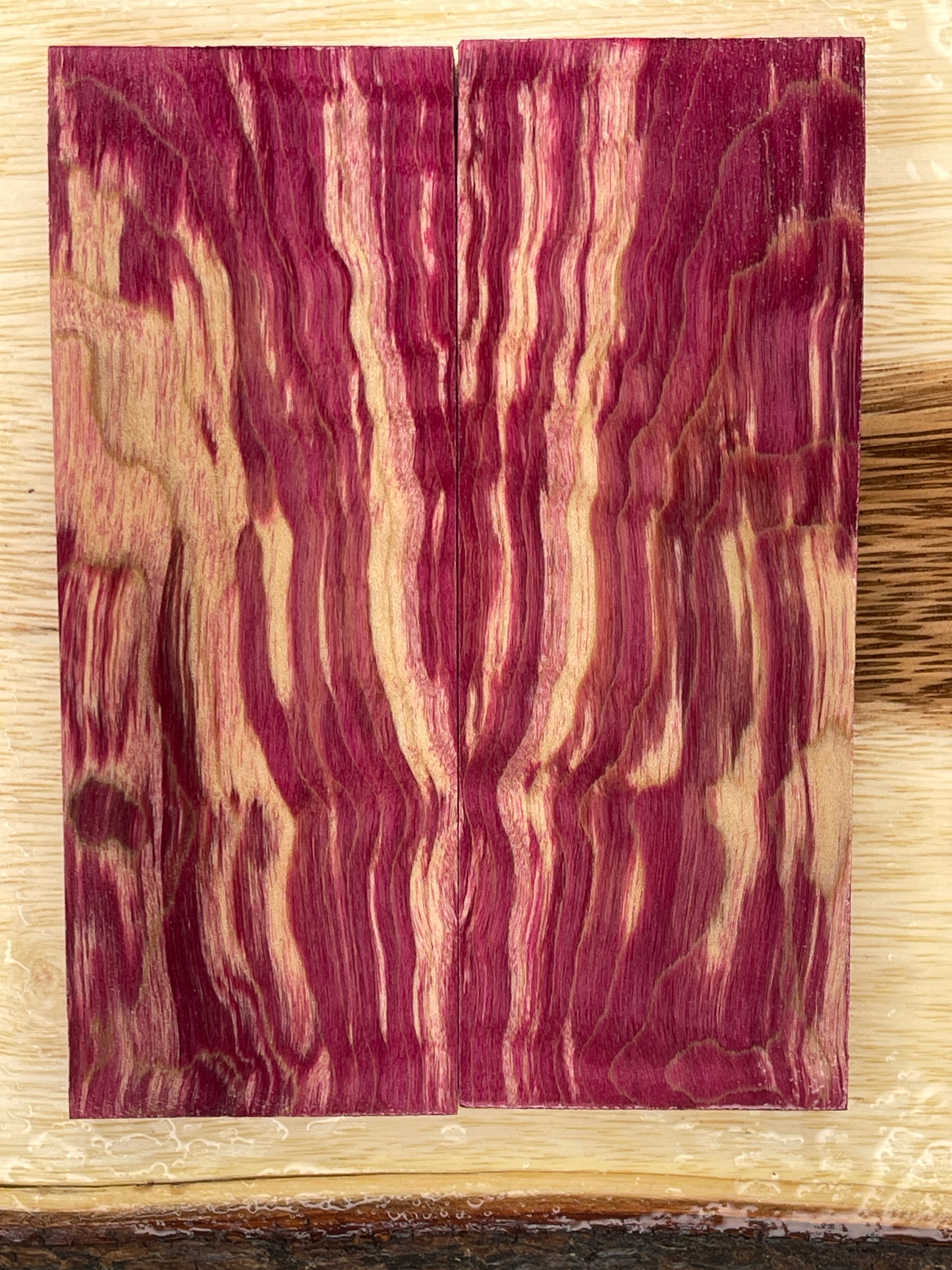 KS-038: Knife Scales - Pink Dye Stabilized Curly Maple