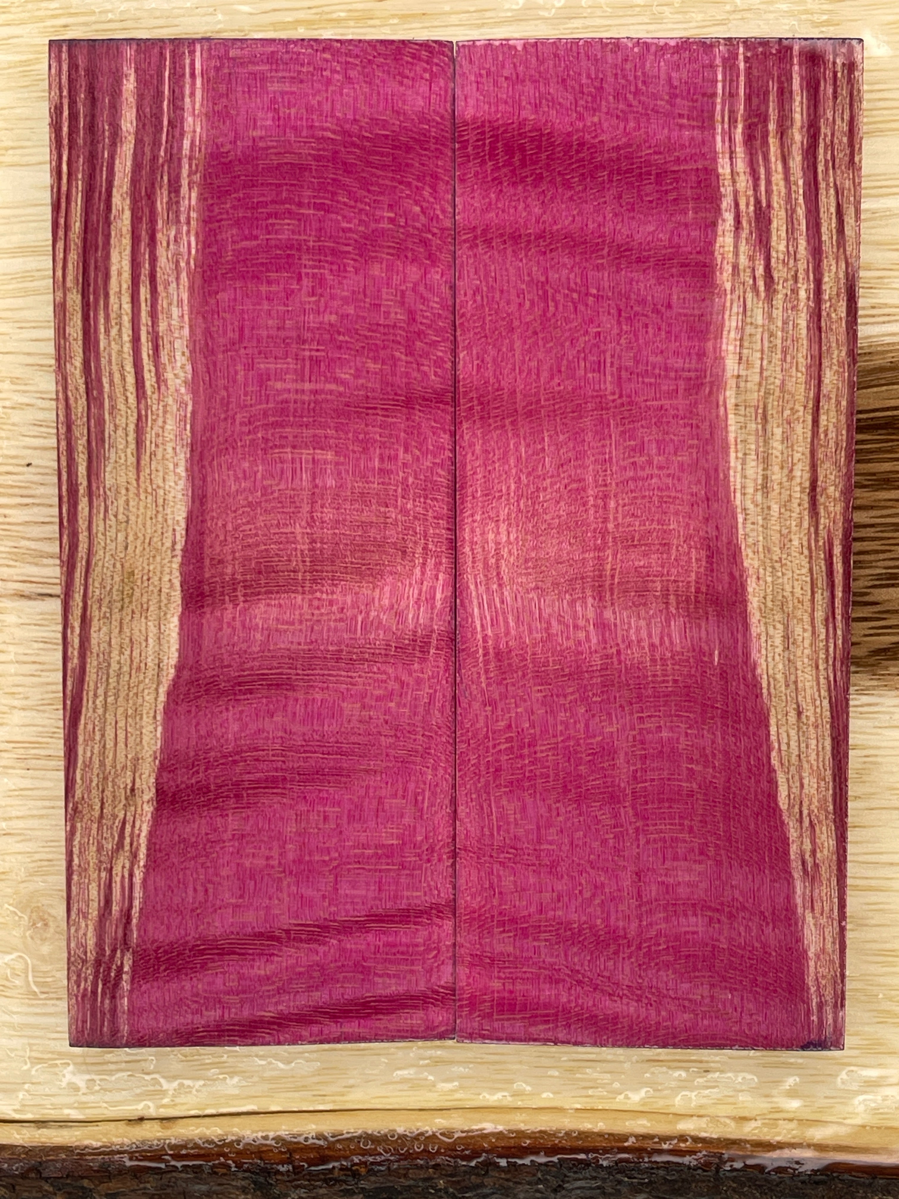 KS-041: Knife Scales - Pink Dye Stabilized Curly Maple