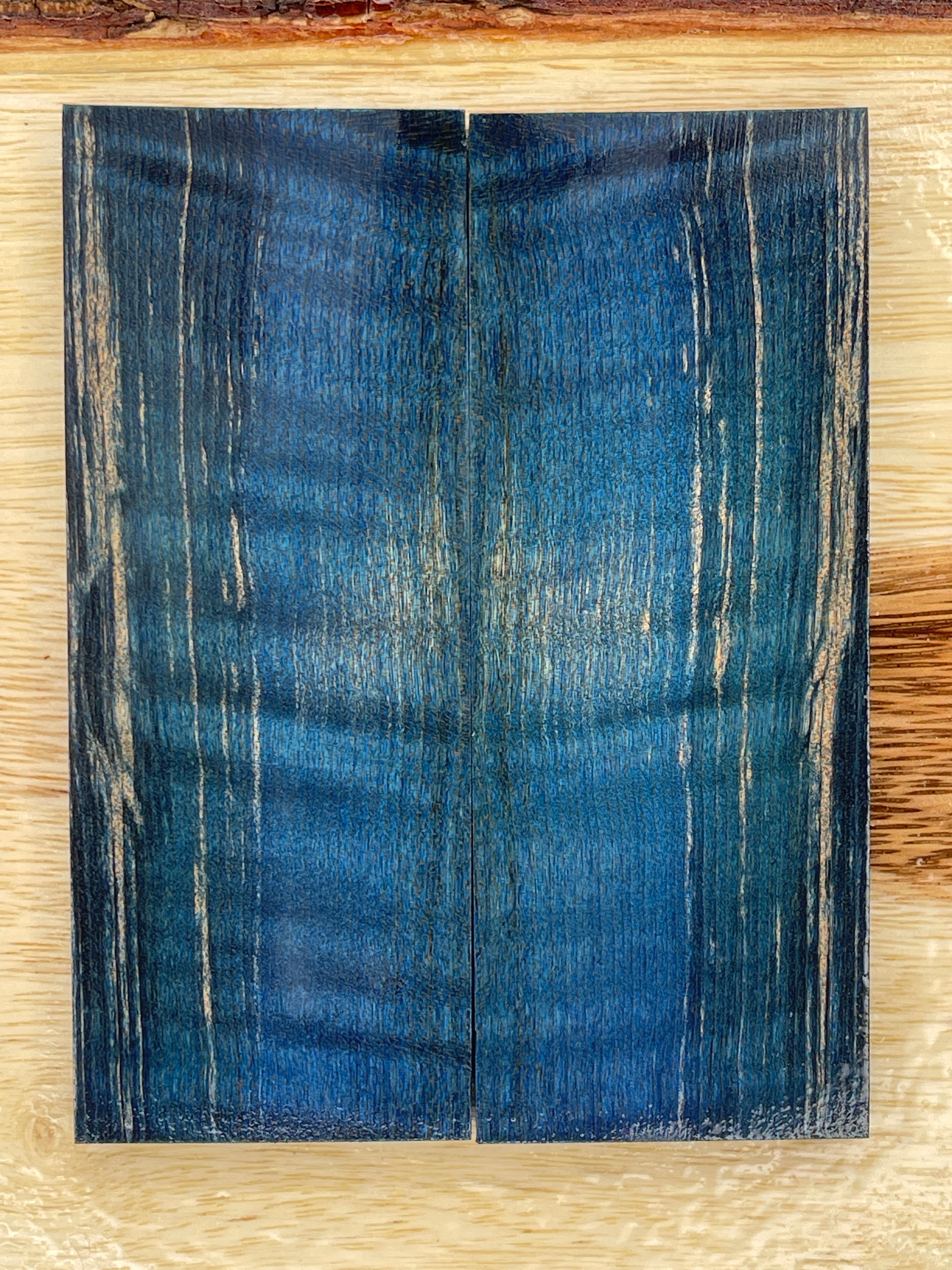 KS-044: Knife Scales - Blue Dye Stabilized Curly Maple