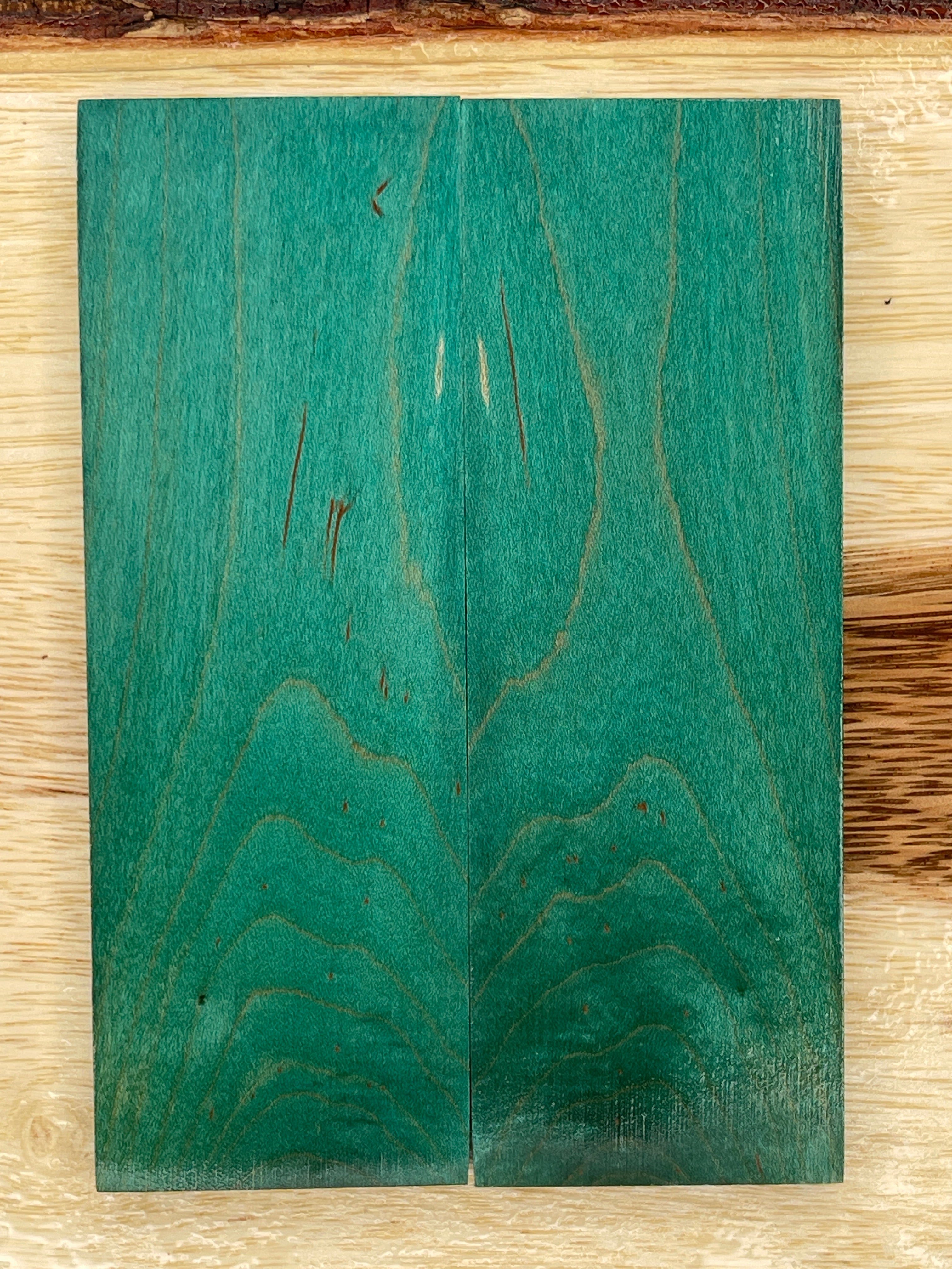 KS-049: Knife Scales - Green Dye Stabilized Curly Maple - Jakob Janssen Studios