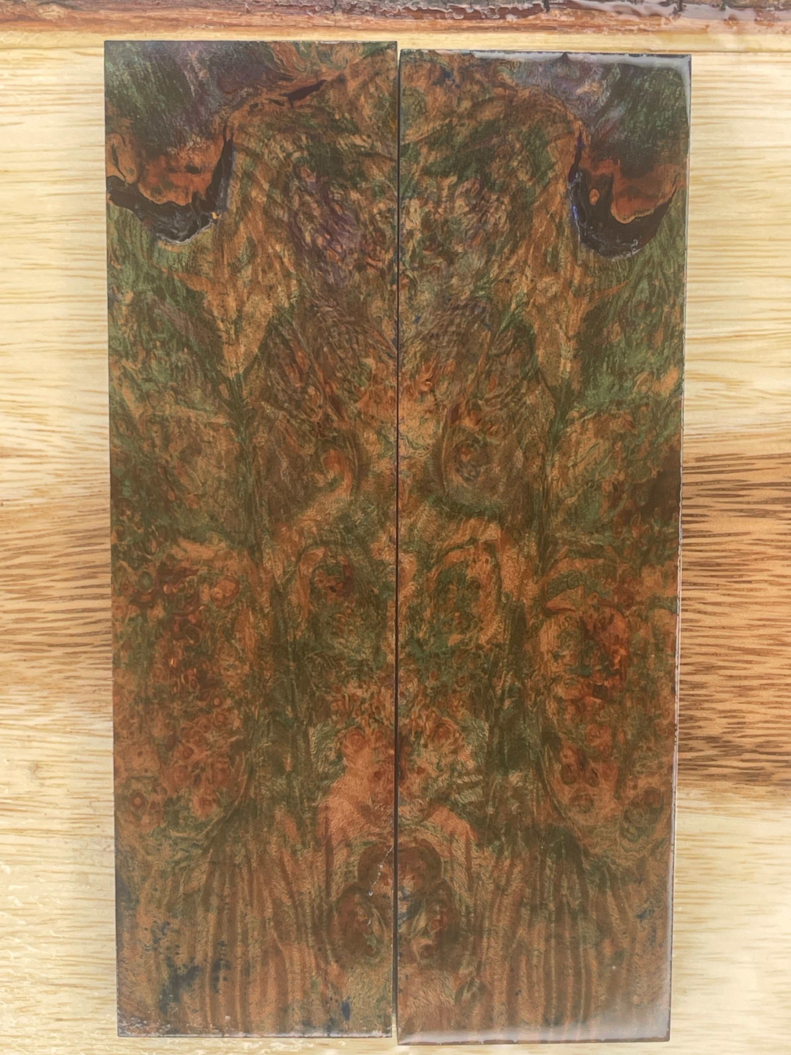 KS-098: Knife Scales - Green Dyed Stabilized Cherry Burl - Jakob Janssen Studios