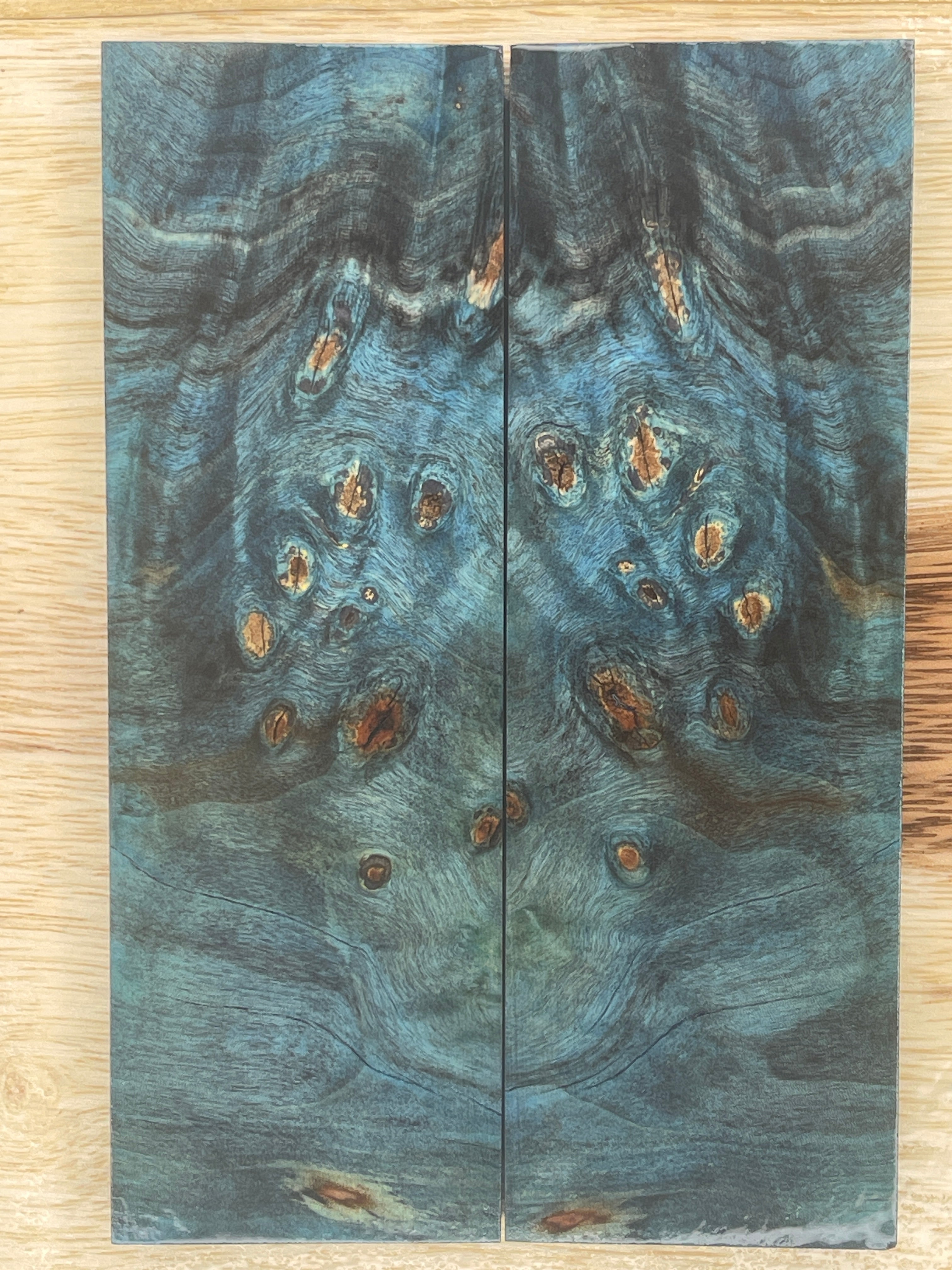 KS-135: Knife Scales - Blue Dye Stabilized Buckeye Burl - Jakob Janssen Studios