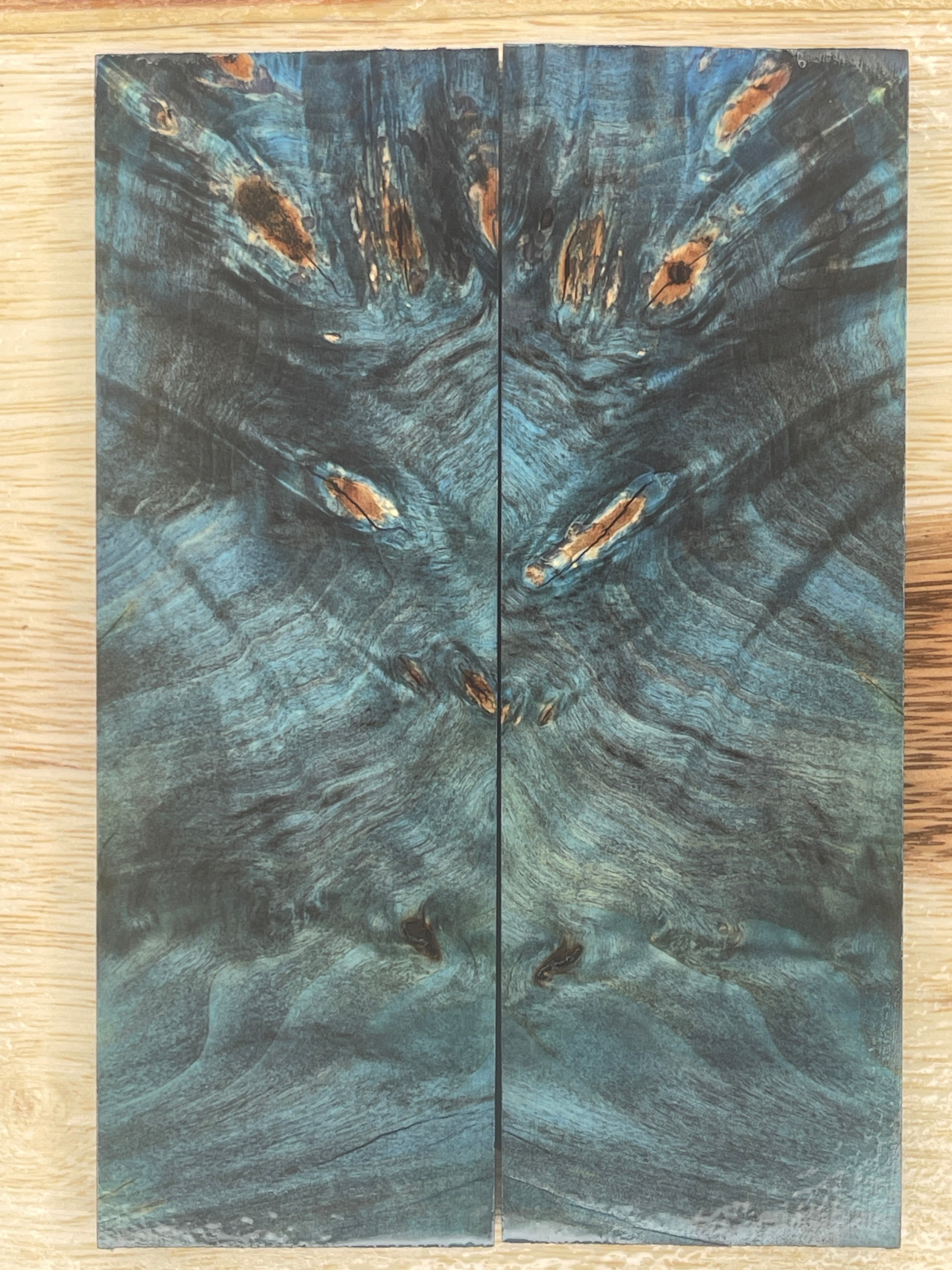 KS-136: Knife Scales - Blue Dye Stabilized Buckeye Burl - Jakob Janssen Studios