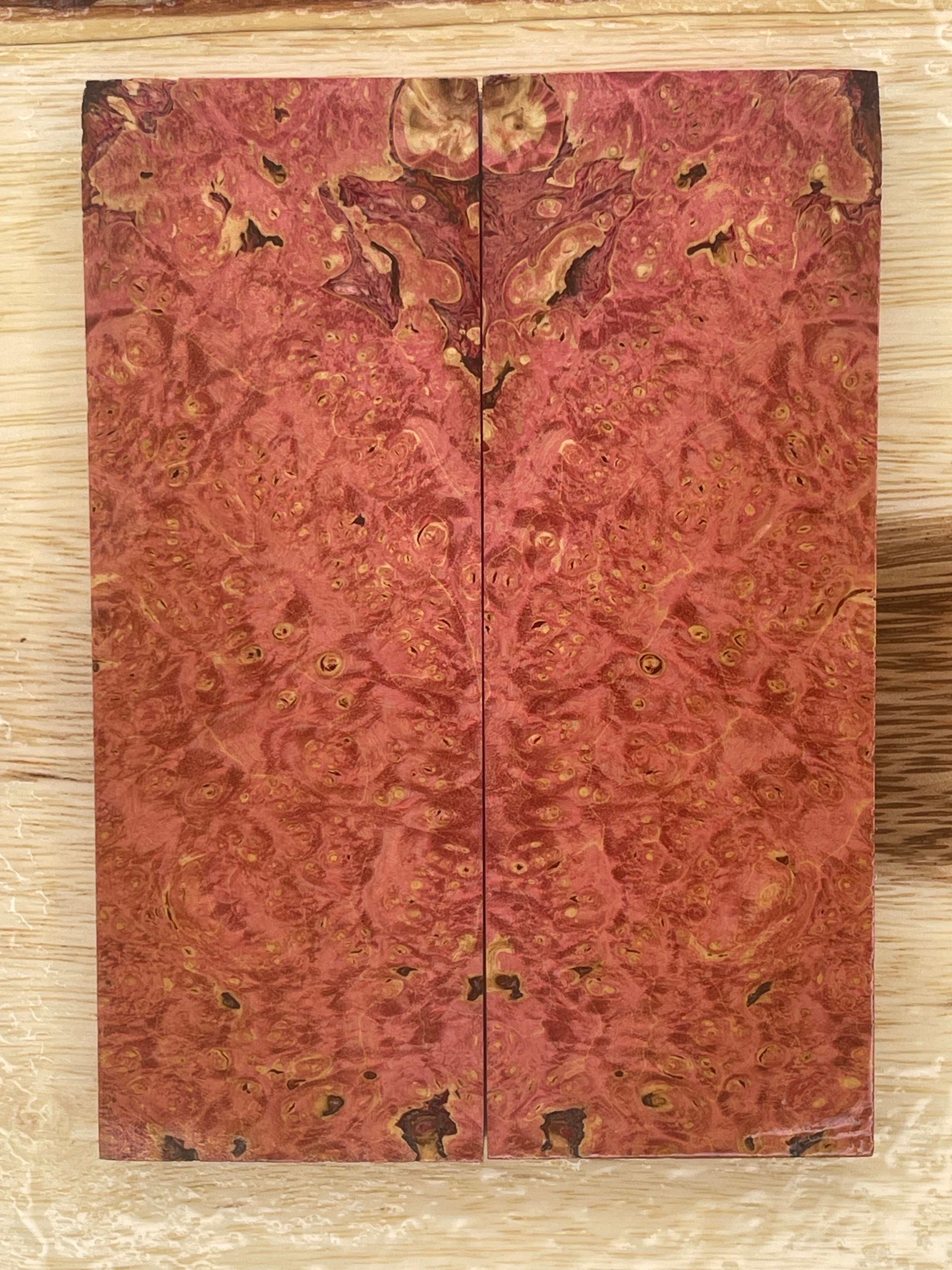 KS-141: Knife Scales - Pink Stabilized Box Elder Burl - Jakob Janssen Studios