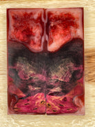 KS-159: Knife Scales - Hybrid Pink Red Resin Purple Pink Black Dye Stabilized Buckeye Burl - Jakob Janssen Studios