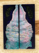 KS-165: Knife Scales - Hybrid Purple Green Resin Pink Green Dye Stabilized Maple Burl - Jakob Janssen Studios