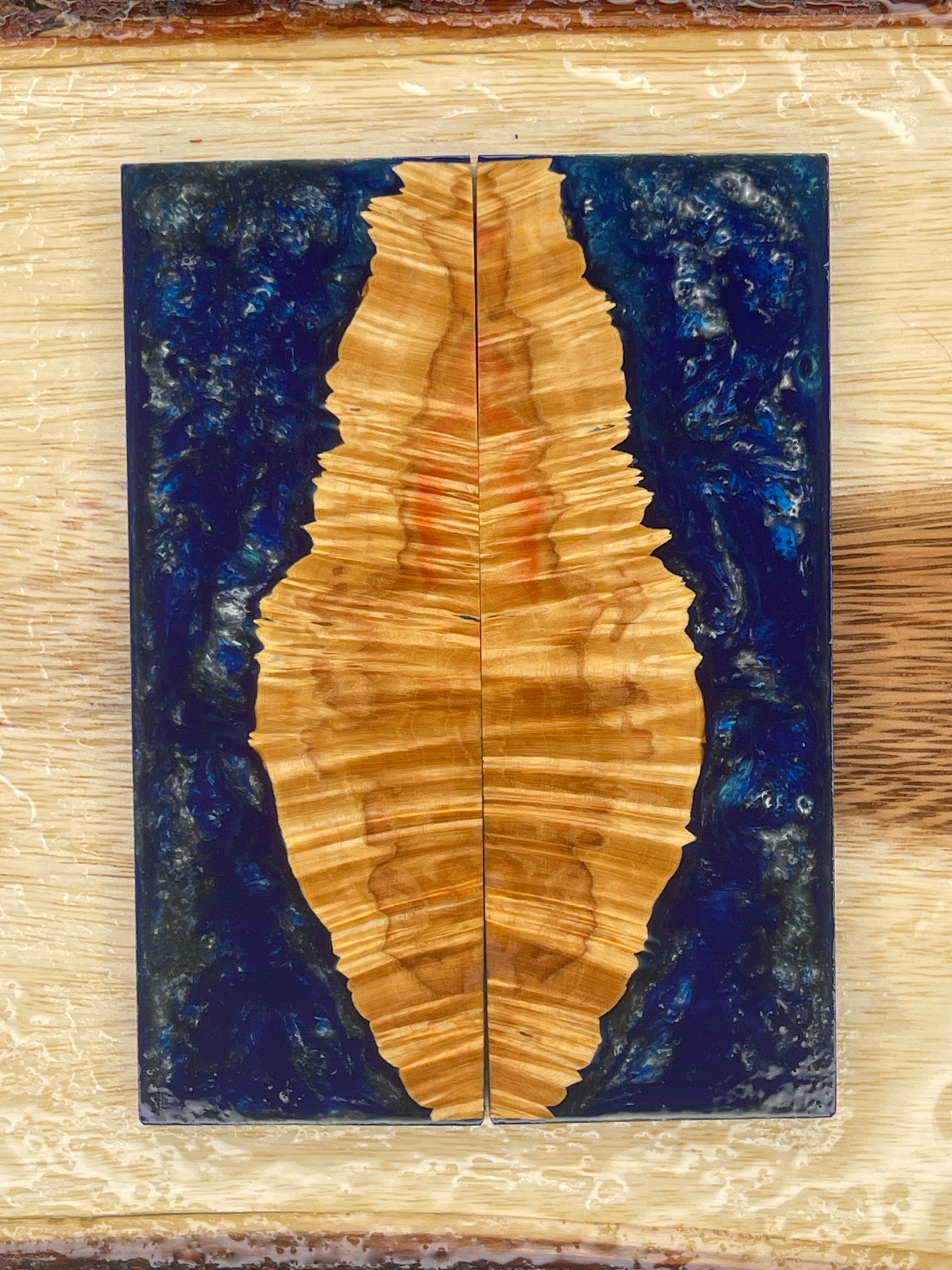 KS-183: Knife Scales - Hybrid Blue Resin Natural Stabilized Maple Burl - Jakob Janssen Studios