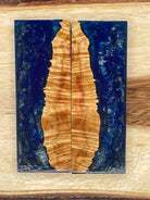 KS-207: Knife Scales - Hybrid Blue Resin Natural Stabilized Flame Box Elder Burl - Jakob Janssen Studios