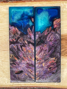 KS-209: Knife Scales - Hybrid Blue Resin Purple Dye Stabilized Buckeye Burl - Jakob Janssen Studios