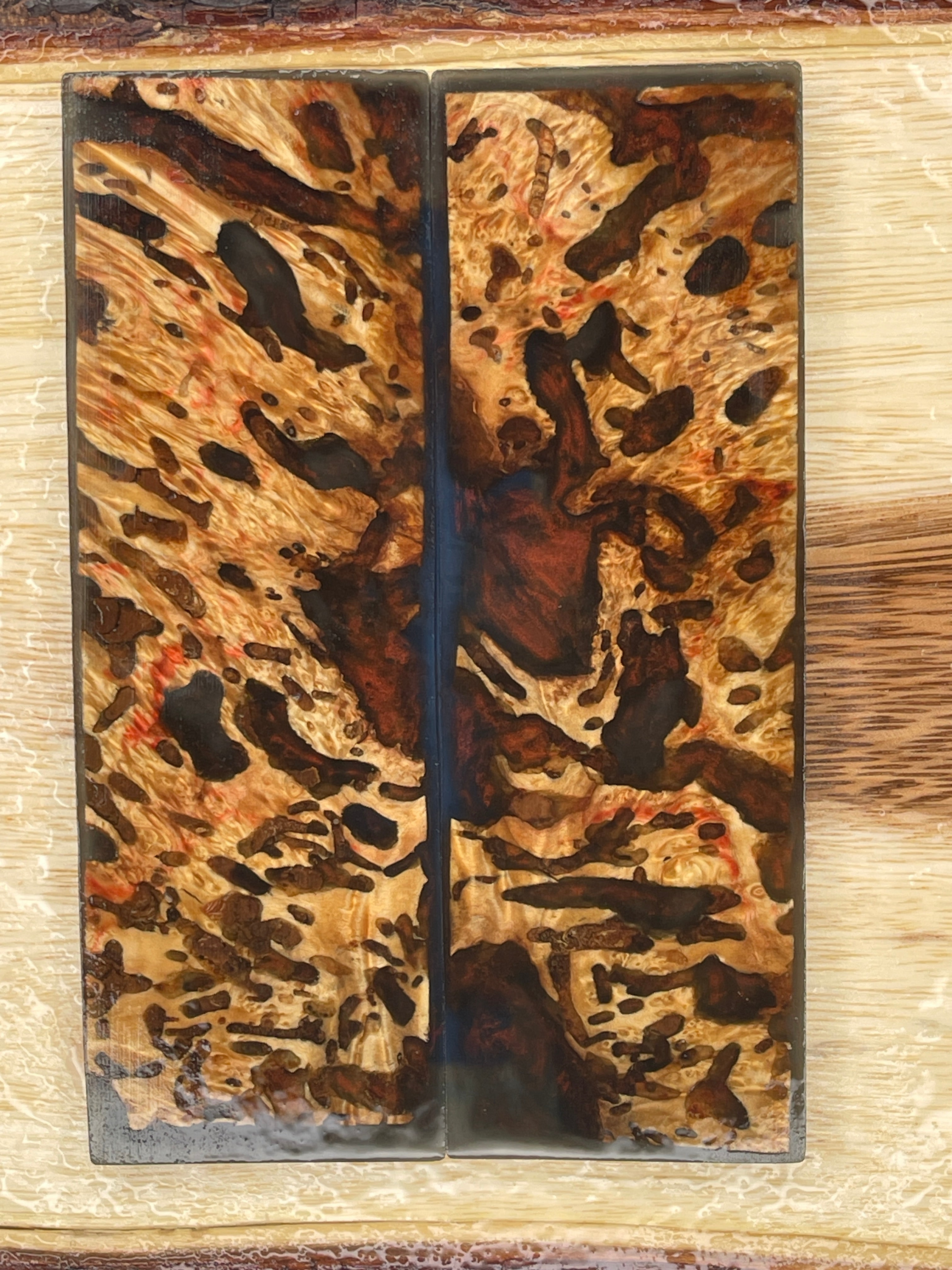 KS-230: Knife Scales - Hybrid Copper Resin Natural Stabilized Buggy Box Elder - Jakob Janssen Studios