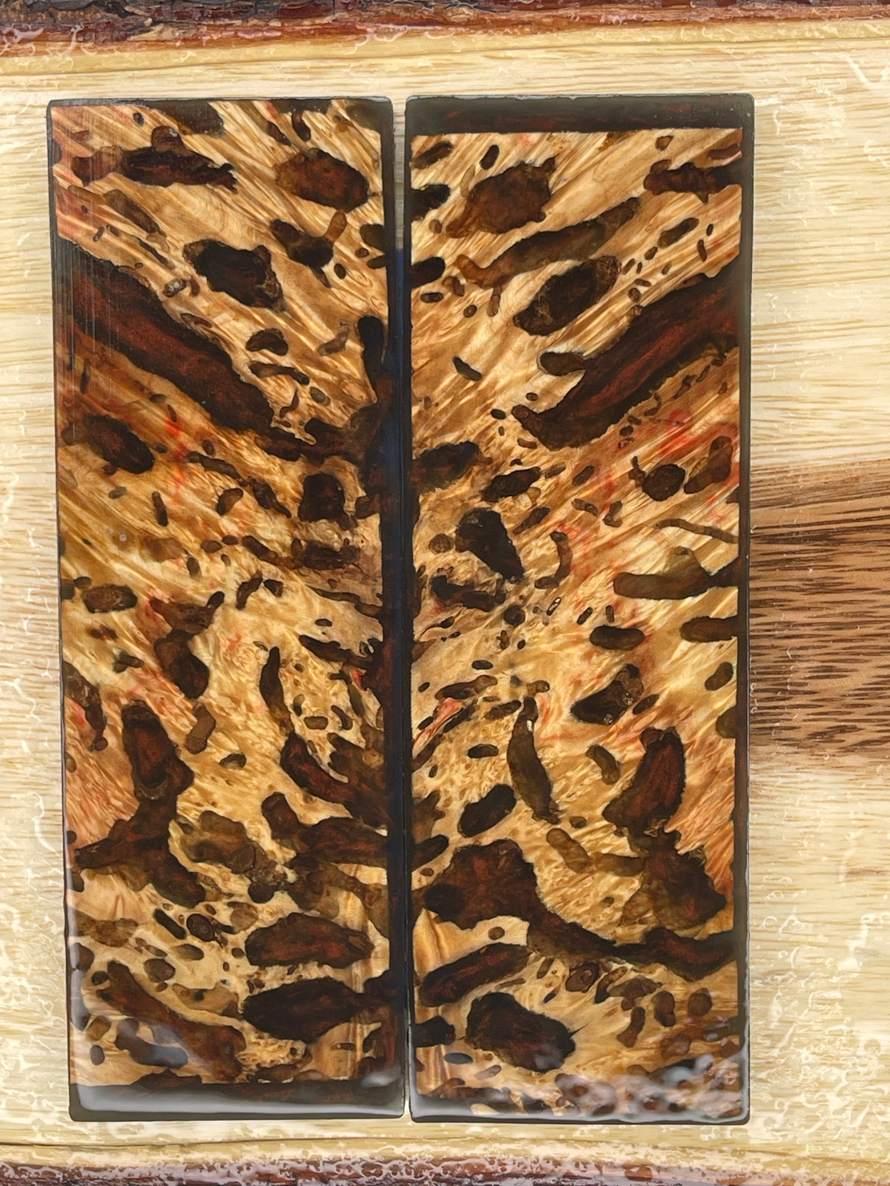 KS-231: Knife Scales - Hybrid Copper Resin Natural Stabilized Buggy Box Elder - Jakob Janssen Studios