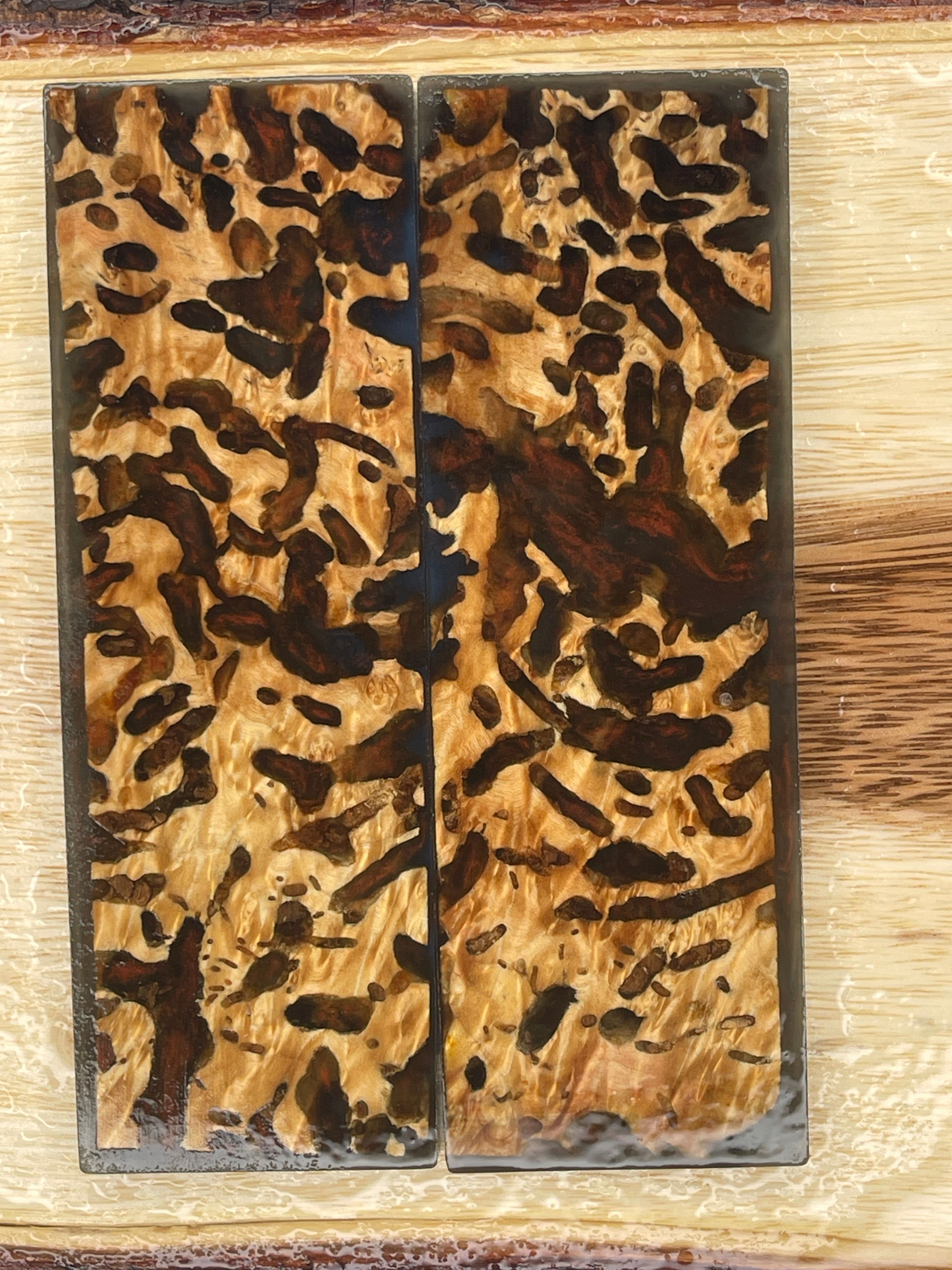 KS-236: Knife Scales - Hybrid Copper Resin Natural Stabilized Buggy Box Elder - Jakob Janssen Studios