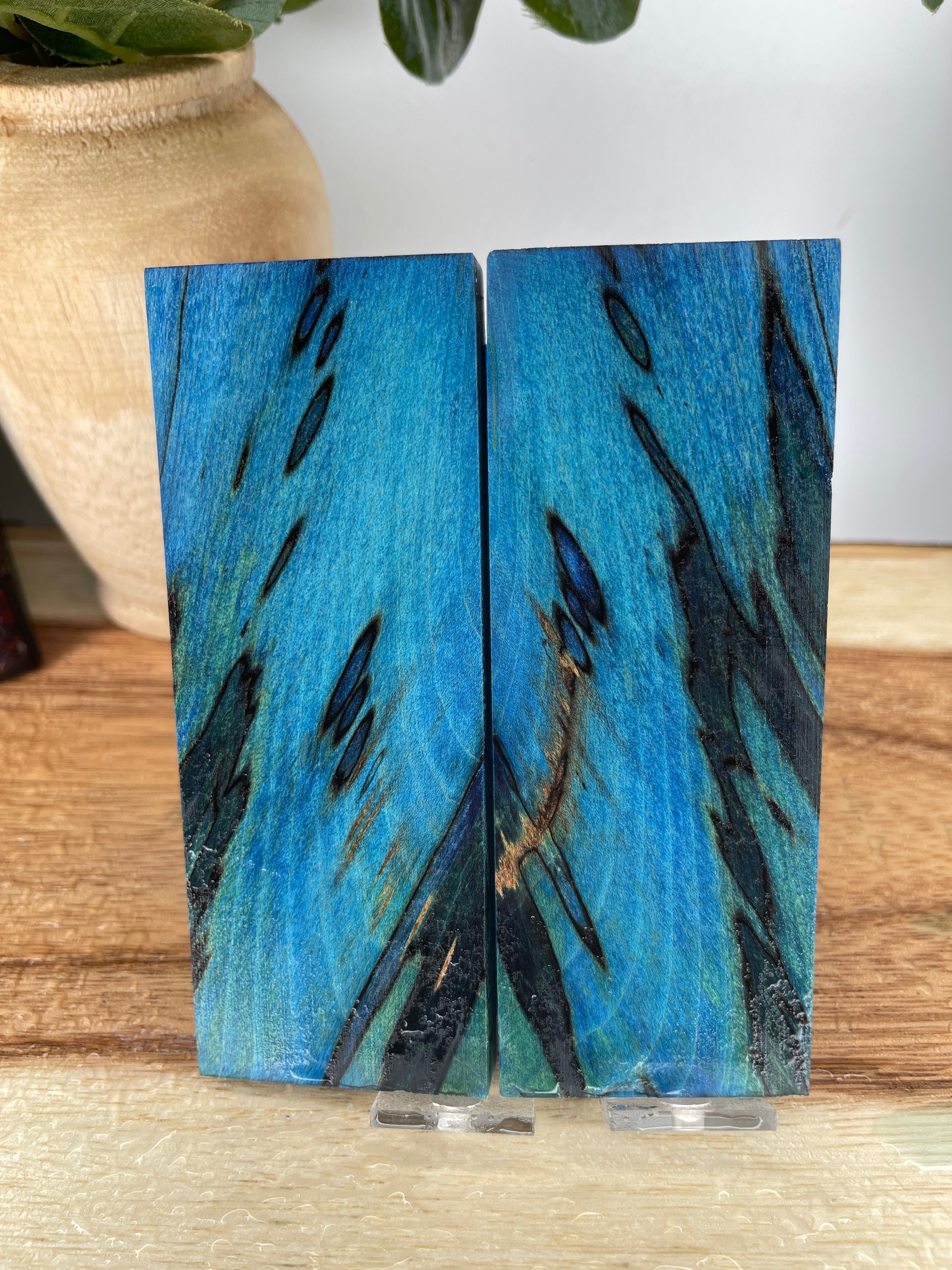 KS-479: Knife Scales  -  Blue Dye Stabilized Spalted Maple Wood Knife Scales - Jakob Janssen Studios