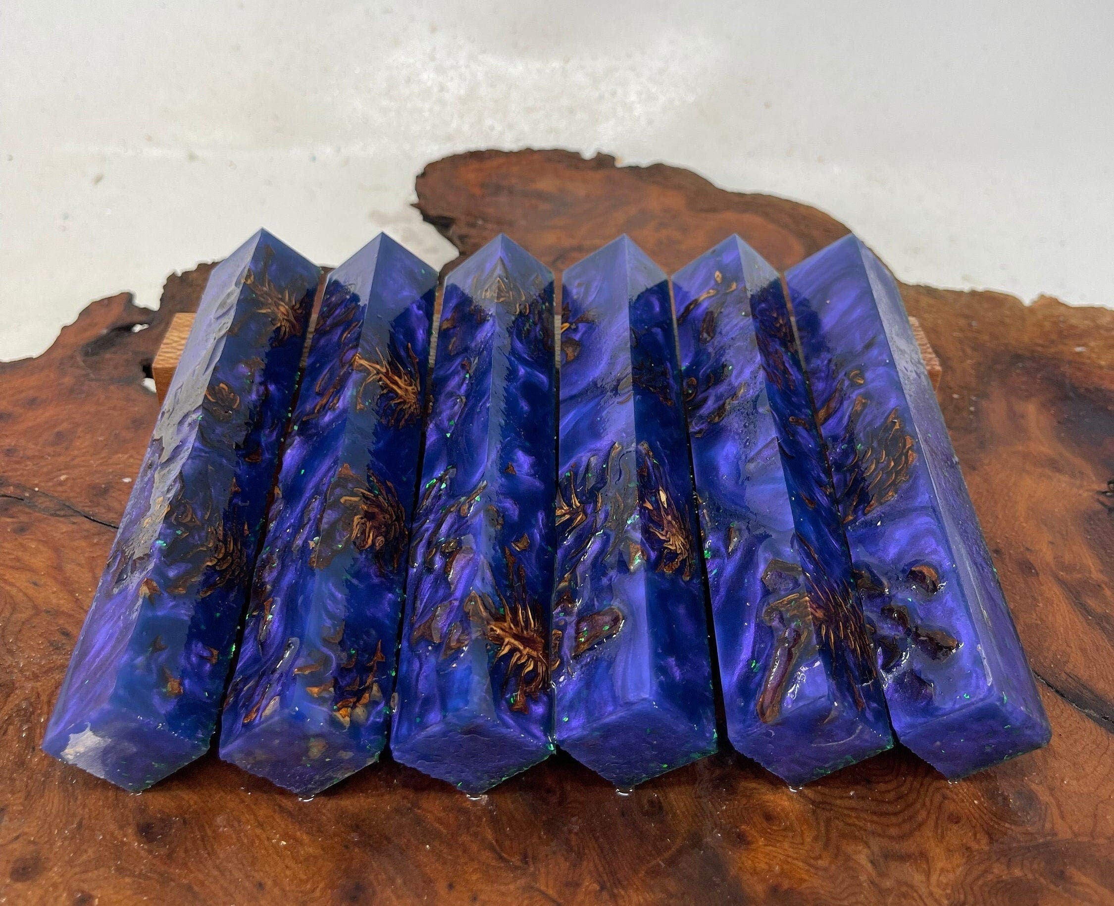 PBBrick-107: Pen Blanks - Purple Delight Green Glitter Stabilized Pine Cone Hybrid   Alumilite Resin Casting - Jakob Janssen Studios