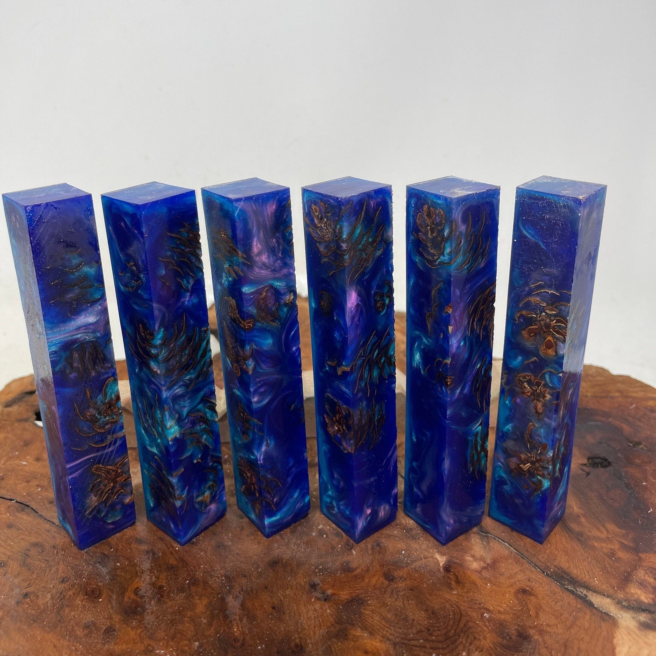 PBBrick-041: Pen Blanks - Blue Purple Stabilized Mini Pine Cone Hybrid   Alumilite Resin Casting - Jakob Janssen Studios