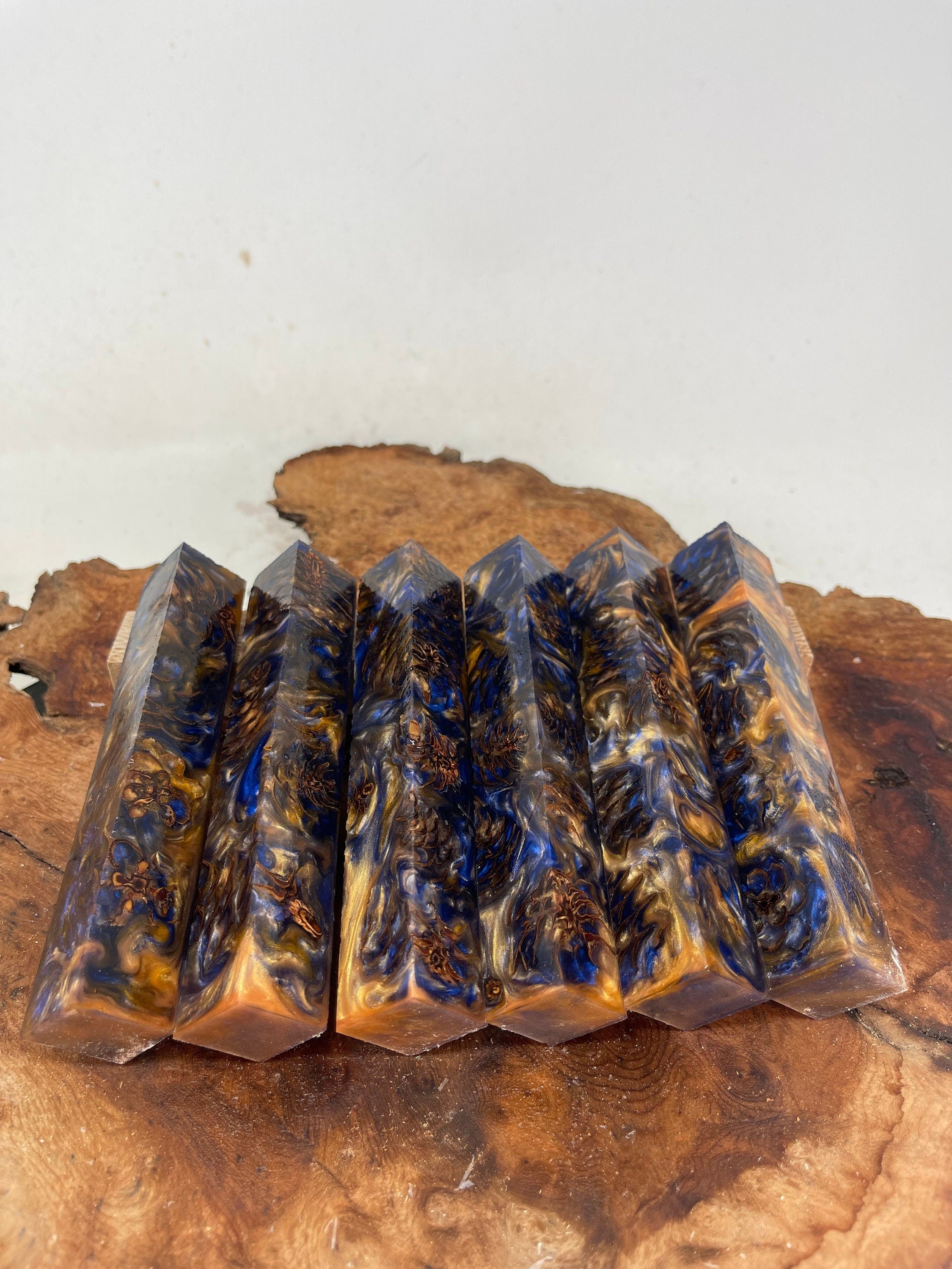 PBBrick-054: Pen Blanks - Blue Orange Stabilized Mini Pine Cone Hybrid   Alumilite Resin Casting - Jakob Janssen Studios