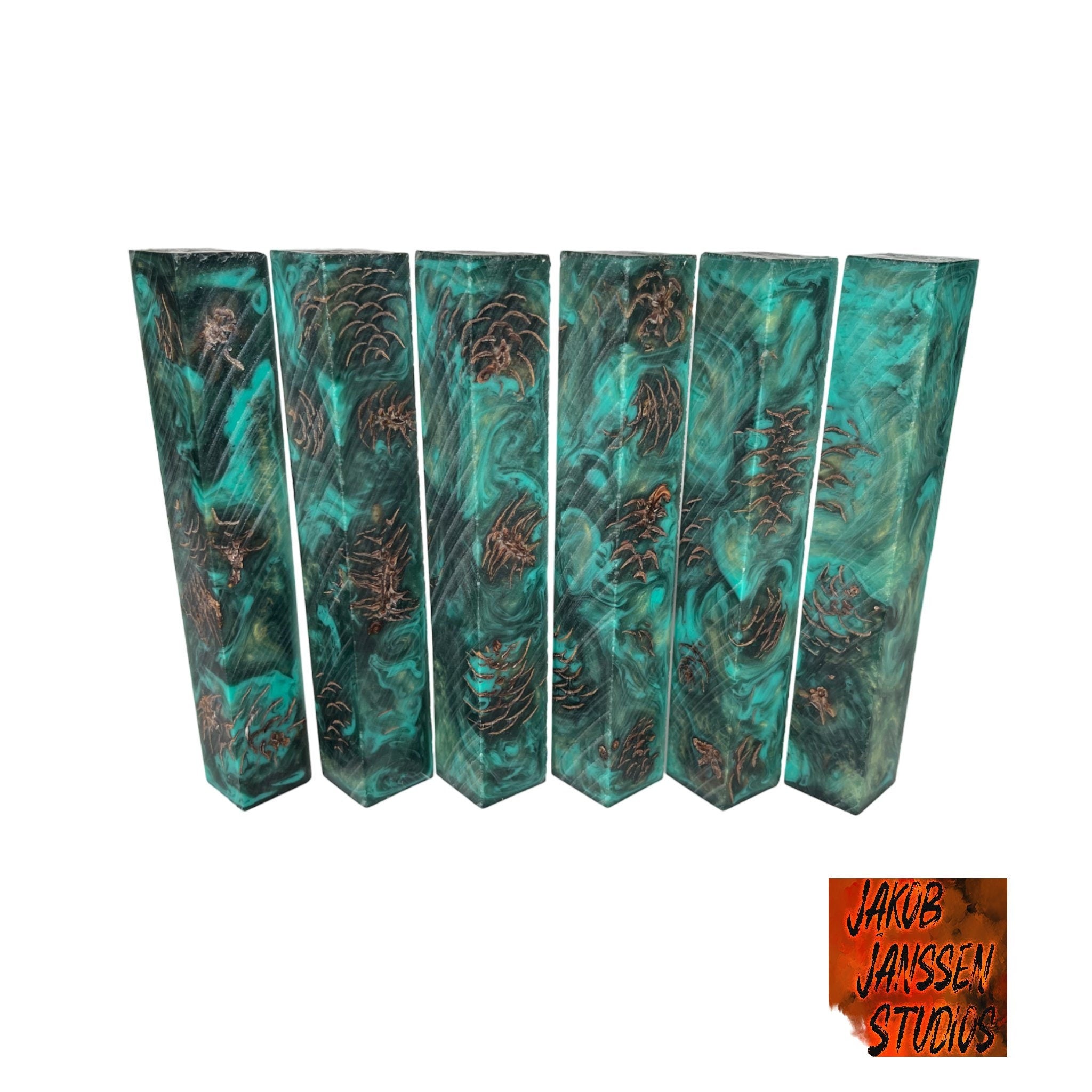 PBBrick-139: Pen Blanks - Blue Nebula Green Stabilized Mini Pine Cone Hybrid   Alumilite Resin Casting - Jakob Janssen Studios