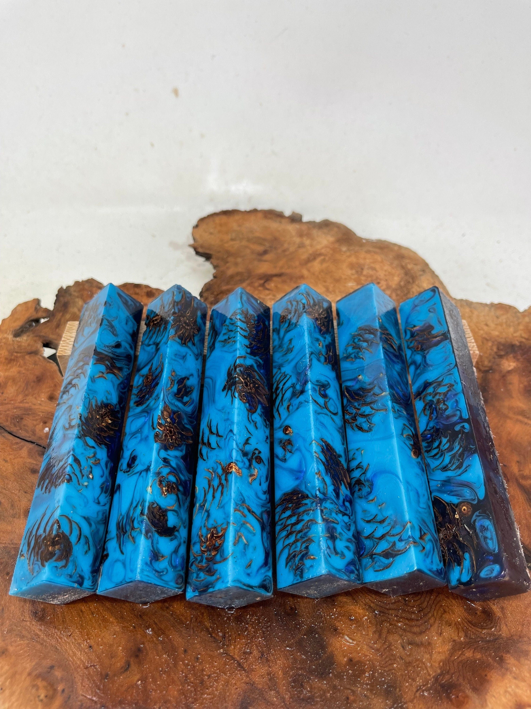 PBBrick-074: Pen Blanks - Blue Purple Stabilized Mini Pine Cone Hybrid   Alumilite Resin Casting - Jakob Janssen Studios