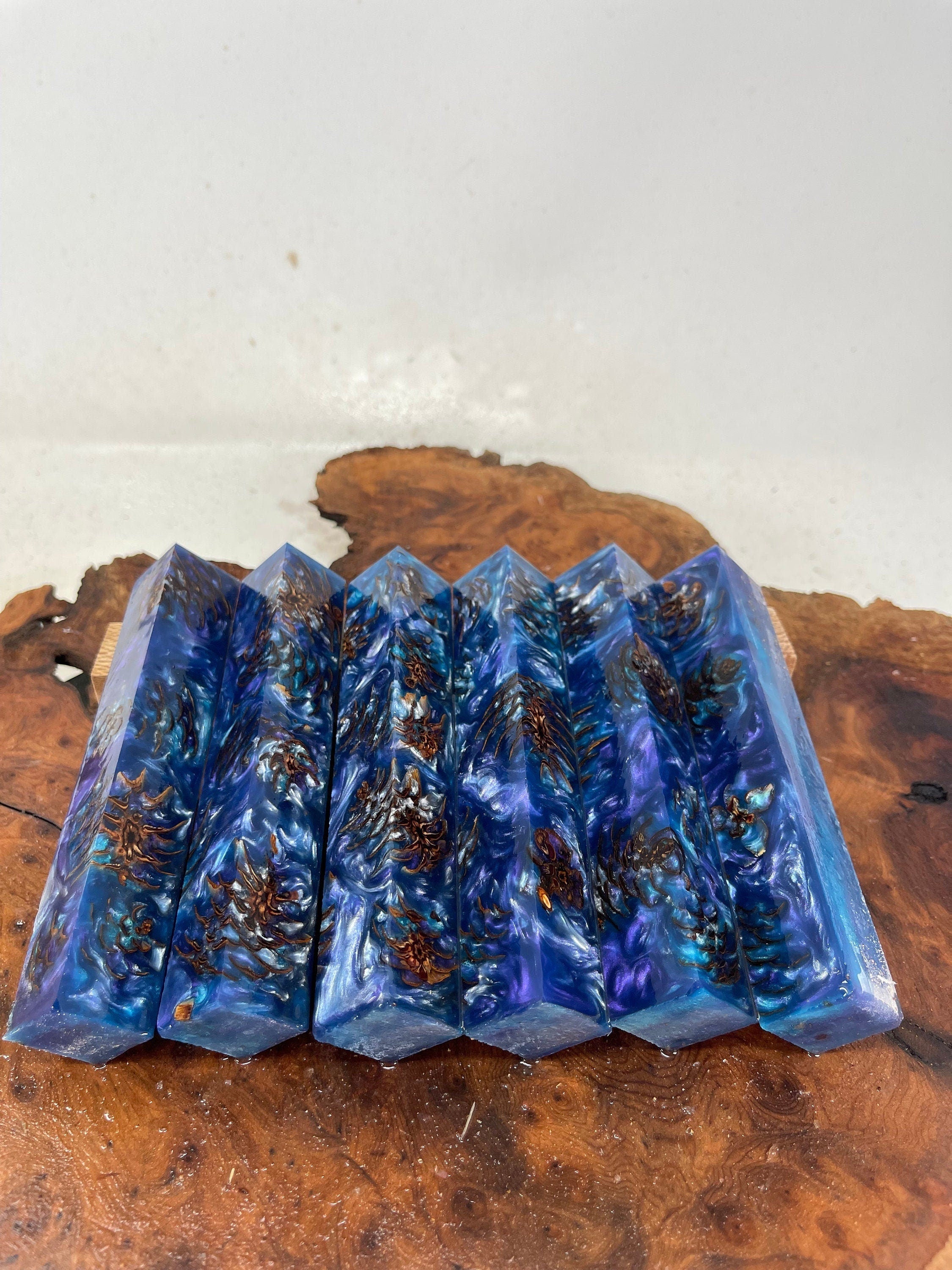 PBBrick-096: Pen Blanks - Blue, Purple, Silver Stabilized Mini Pine Cone Hybrid   Alumilite Resin Casting - Jakob Janssen Studios