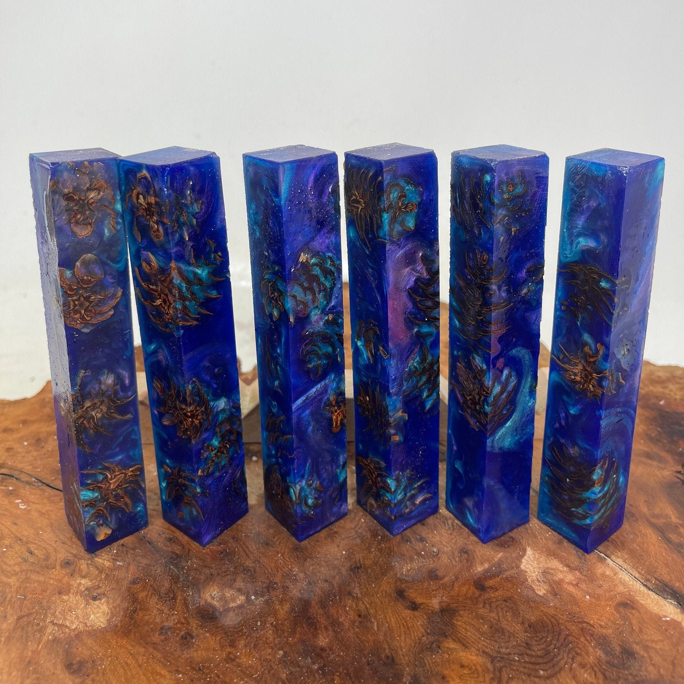 PBBrick-036: Pen Blanks - Blue Purple Stabilized Mini Pine Cone Hybrid   Alumilite Resin Casting - Jakob Janssen Studios