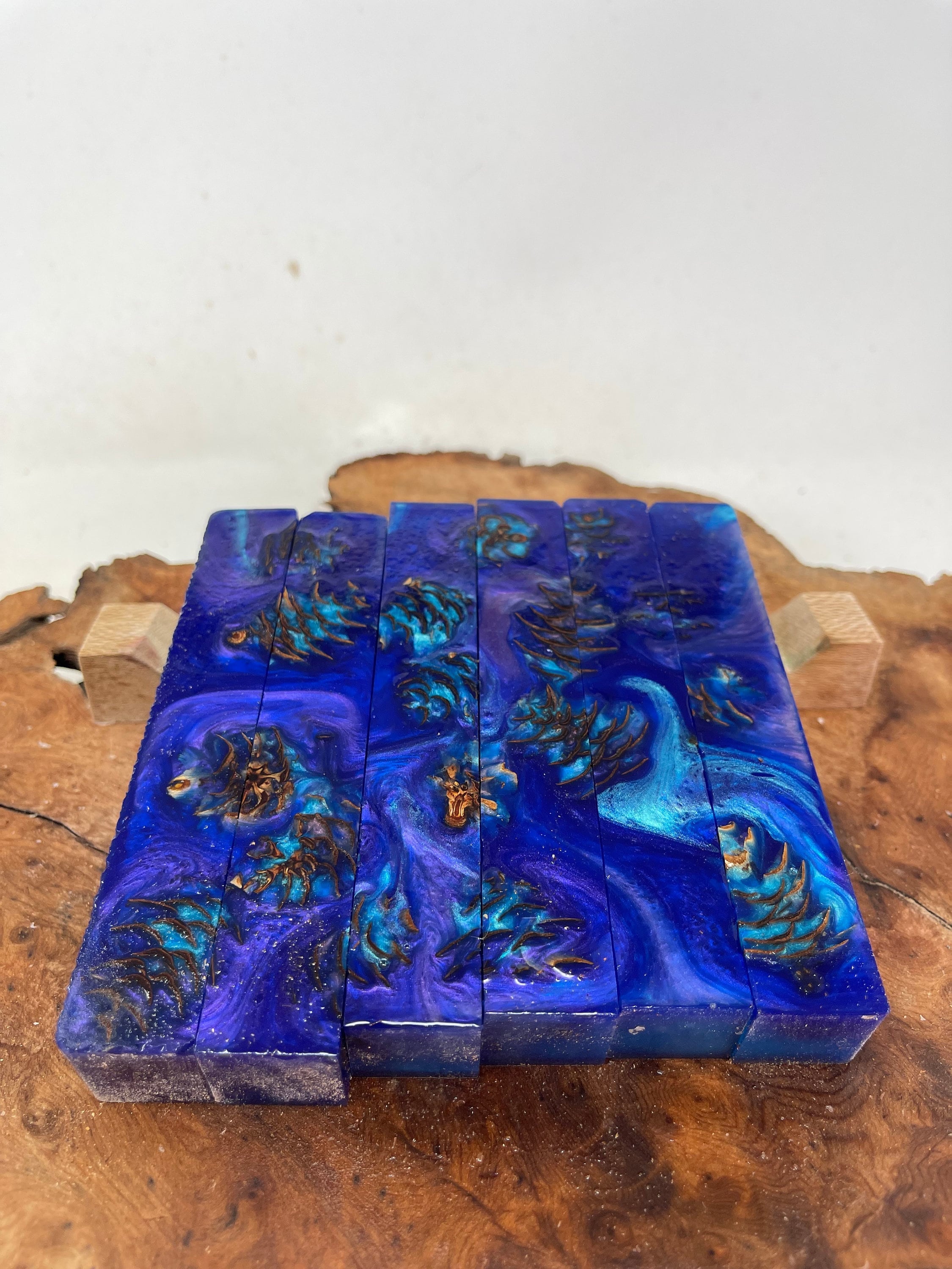 PBBrick-036: Pen Blanks - Blue Purple Stabilized Mini Pine Cone Hybrid   Alumilite Resin Casting - Jakob Janssen Studios