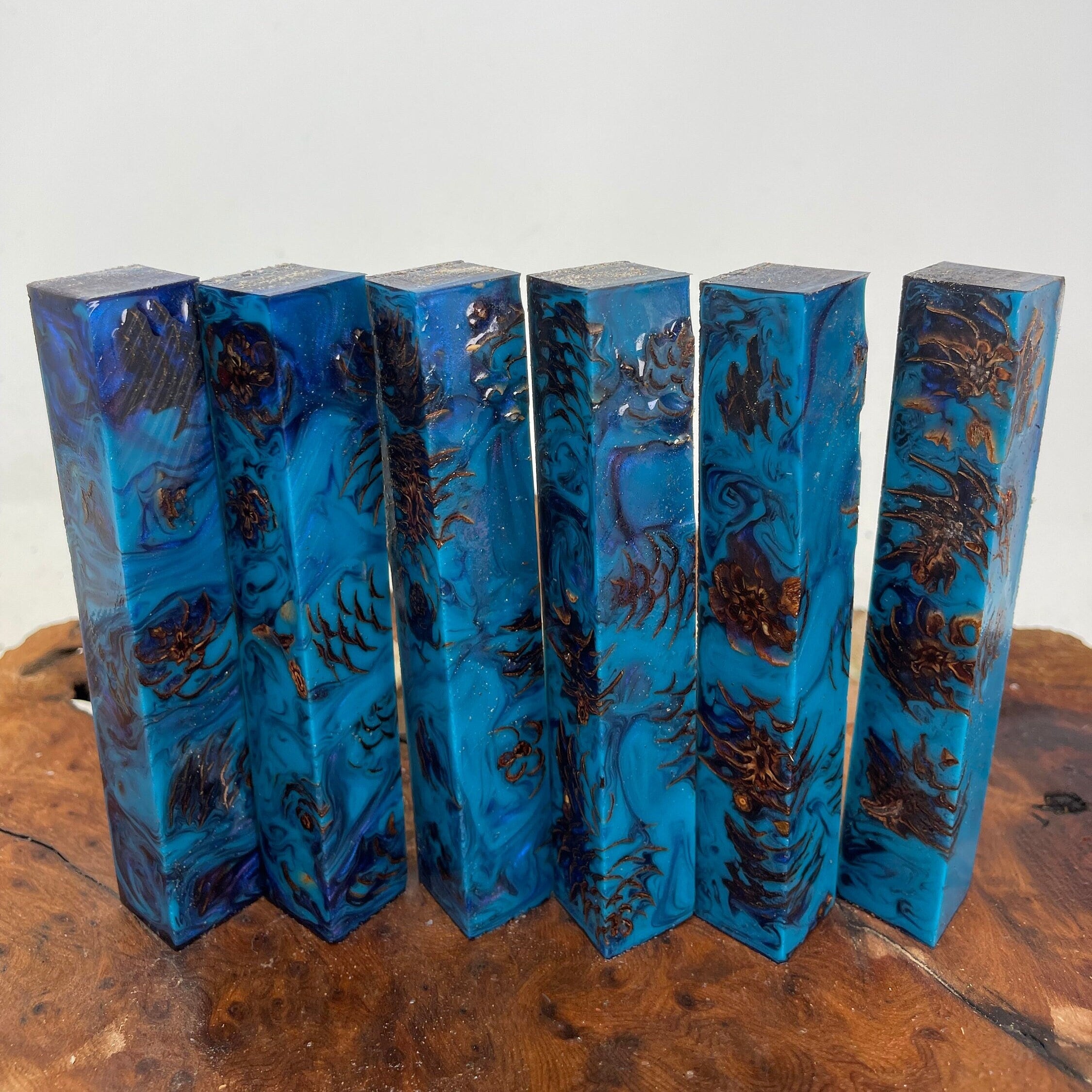 PBBrick-065: Pen Blanks - Blue Purple Stabilized Mini Pine Cone Hybrid   Alumilite Resin Casting - Jakob Janssen Studios