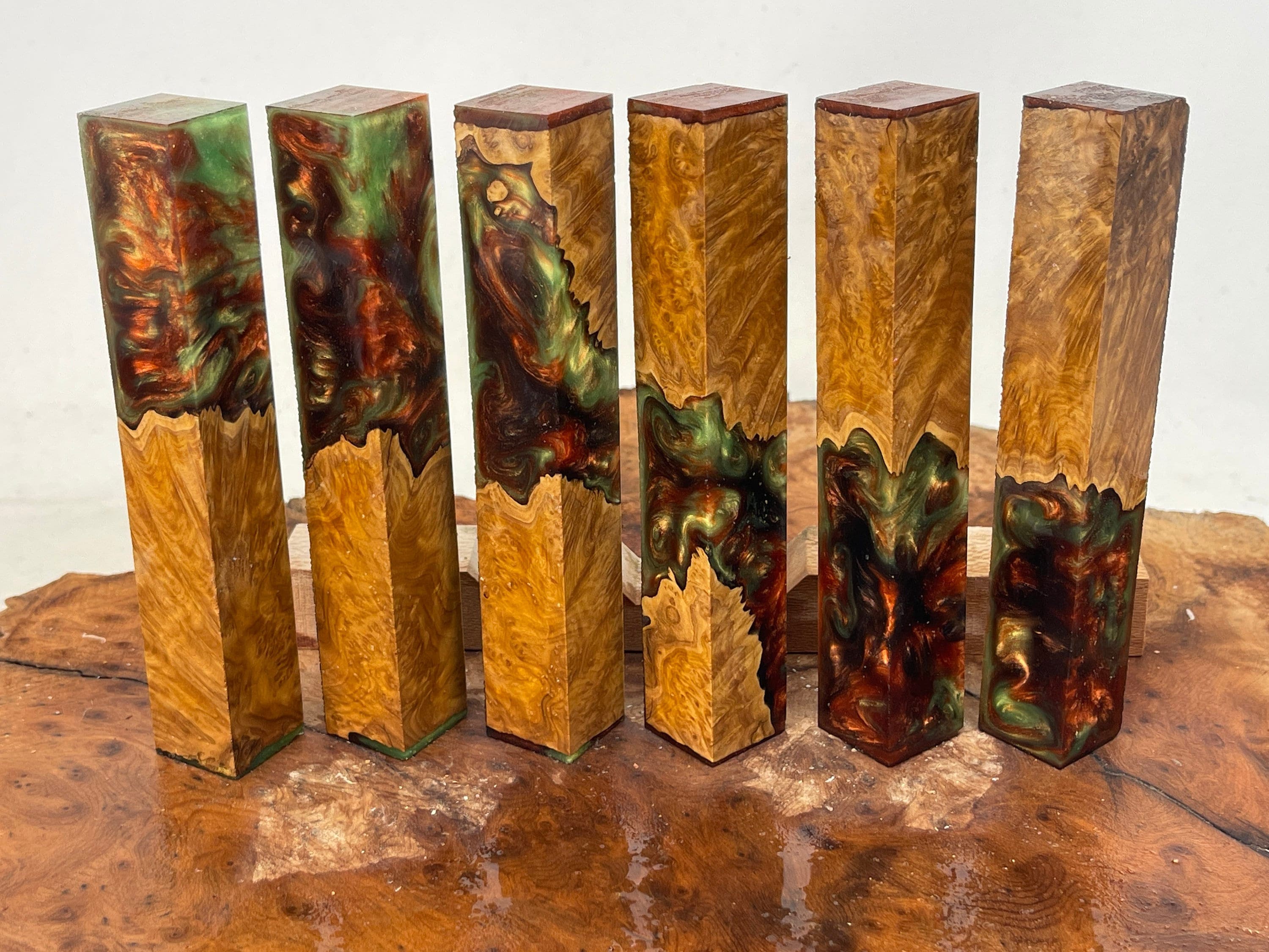 PBBrick-098: Black Rusty Nebula Green Red Brown Malle Burl Hybrid Pen Blank Alumilite Resin Casting - Jakob Janssen Studios