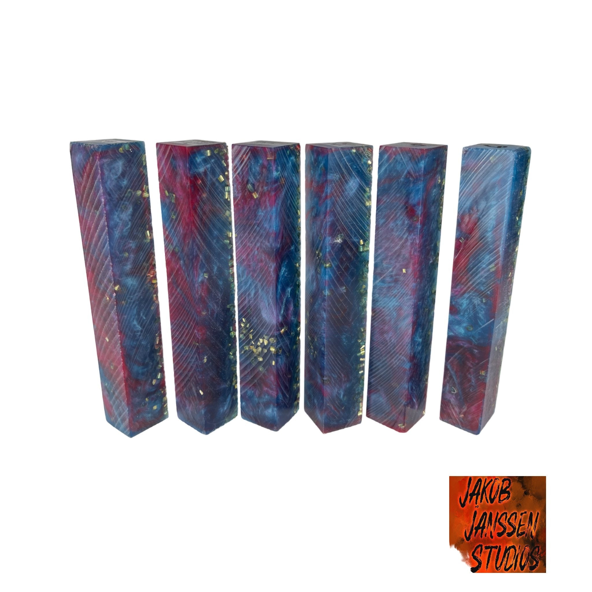 PBBrick-093: Pen Blanks - Blue Pink Gold Glitters   Alumilite Resin Casting - Jakob Janssen Studios