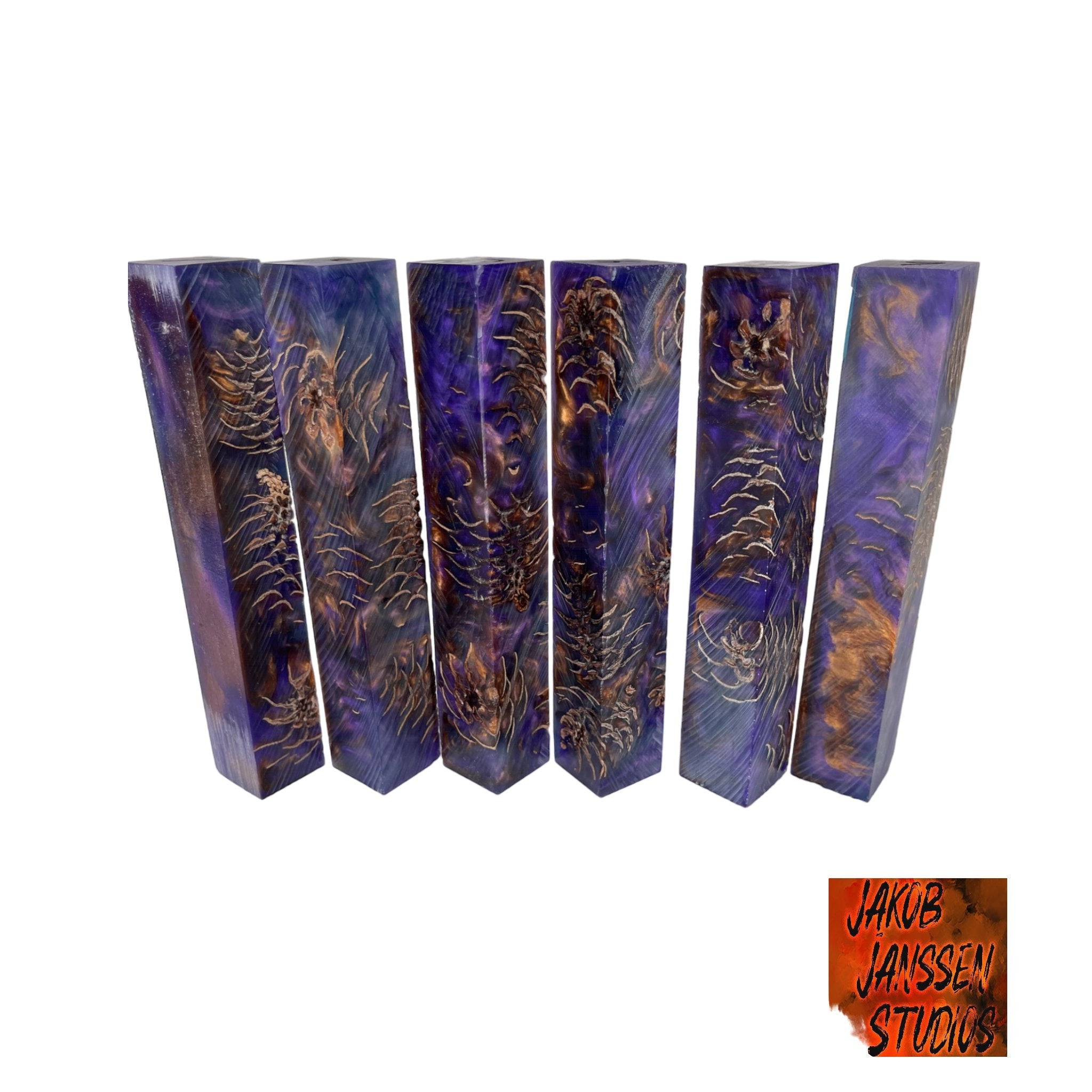 PBBrick-149: Pen Blanks - Purple Orange Stabilized Mini Pine Cone Hybrid   Alumilite Resin Casting - Jakob Janssen Studios