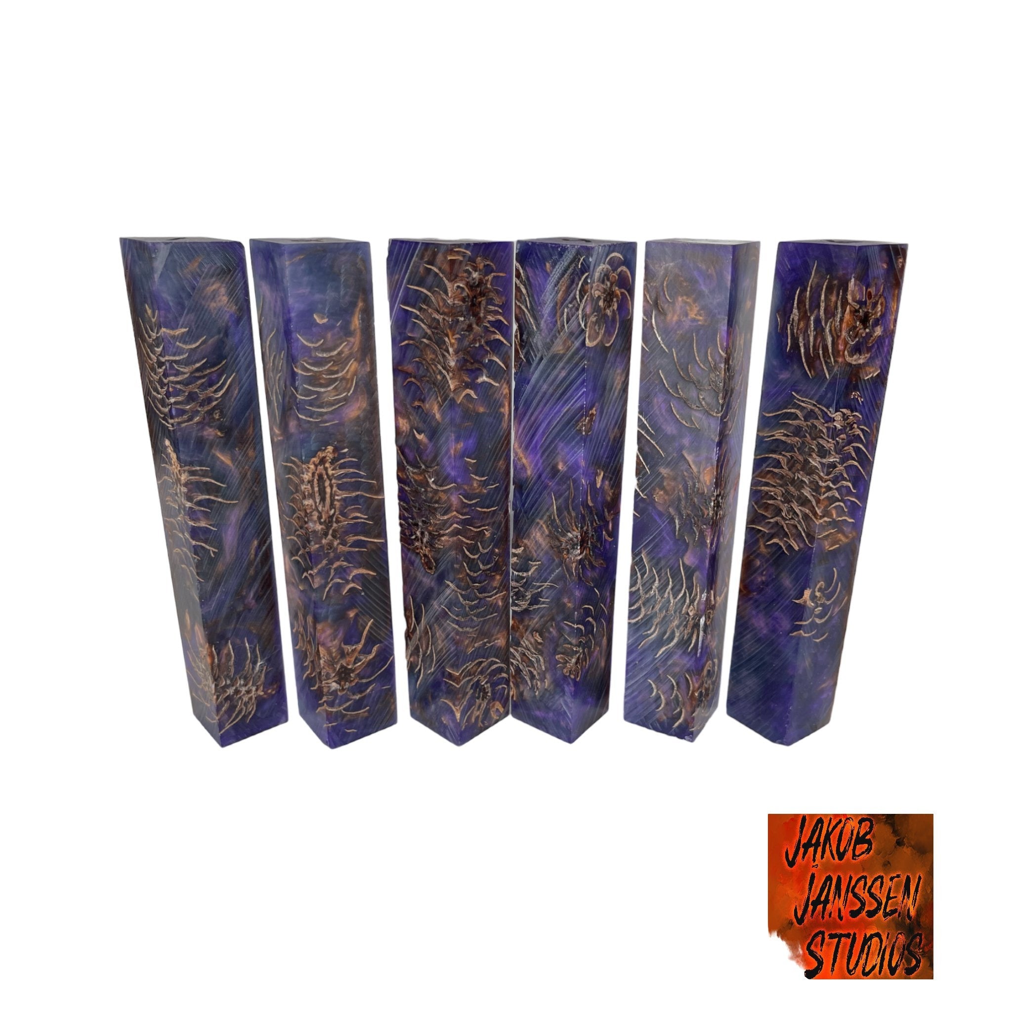 PBBrick-149: Pen Blanks - Purple Orange Stabilized Mini Pine Cone Hybrid   Alumilite Resin Casting - Jakob Janssen Studios