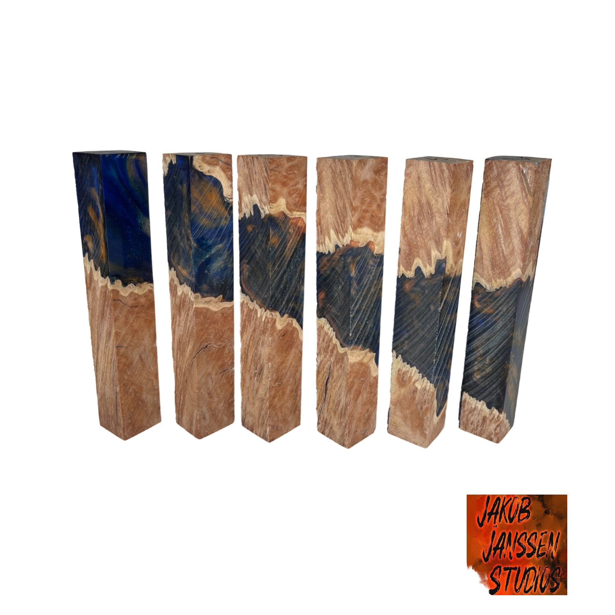 PBBrick-052: Pen Blanks - Blue and Orange Brown Malle Burl Hybrid   Alumilite Resin Casting - Jakob Janssen Studios