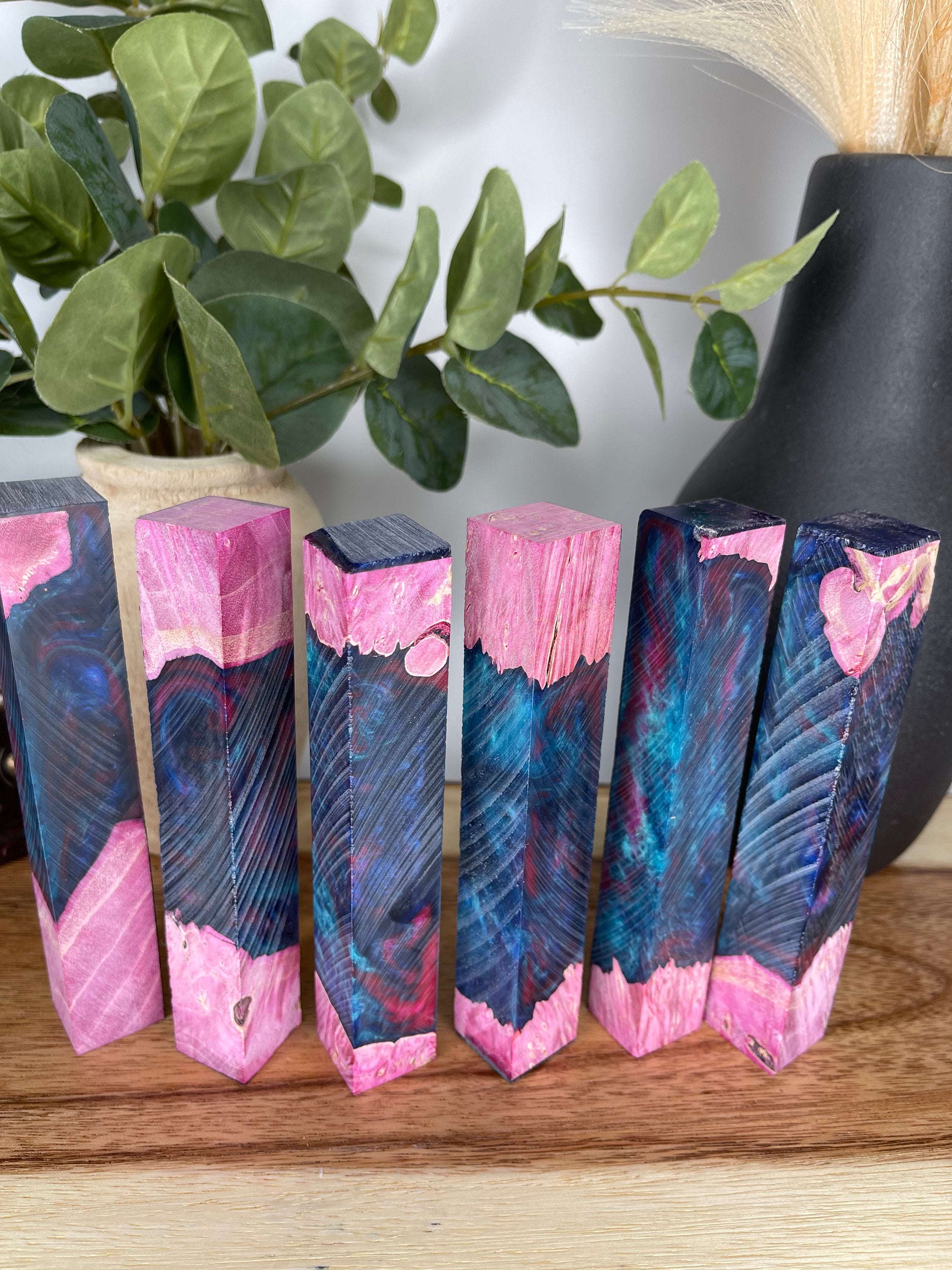 PBBrick-164: Pen Blanks - Blue Red Dye Stabilized Maple Burl Hybrid   Alumilite Resin Casting - Jakob Janssen Studios