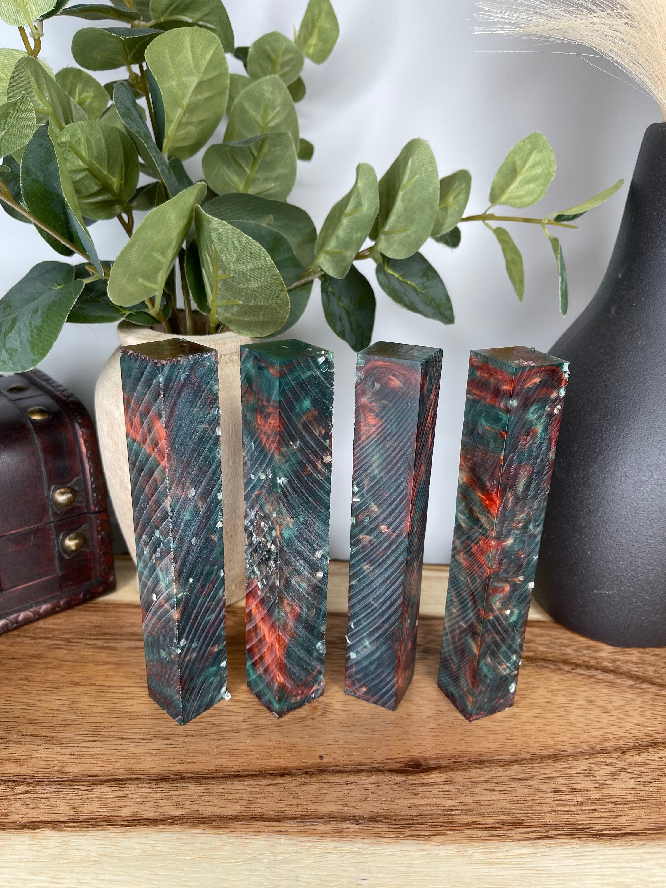 PBBrick-160: Pen Blanks - Green Copper Silver Hybrid   Alumilite Resin Casting - Jakob Janssen Studios