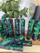 PBBrick-020: Purple Nebula Green Stabilized Acorn Caps Hybrid Pen Blank Alumilite Resin Casting - Jakob Janssen Studios