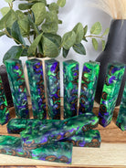 PBBrick-020: Purple Nebula Green Stabilized Acorn Caps Hybrid Pen Blank Alumilite Resin Casting - Jakob Janssen Studios