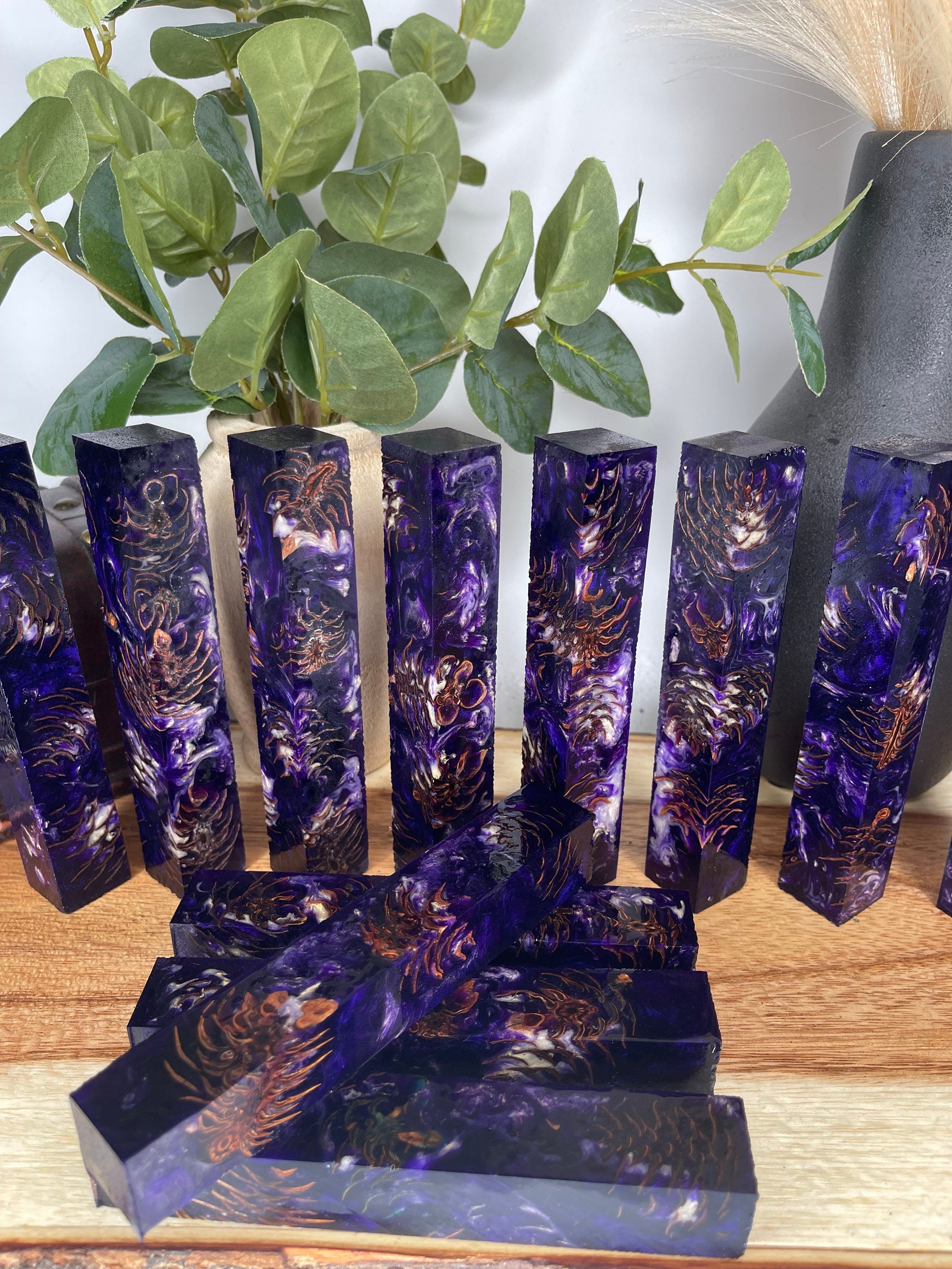 PBBrick-023: Purple Ghost Gold Stabilized Mini Pine Cones Hybrid Pen Blank Alumilite Resin Casting - Jakob Janssen Studios