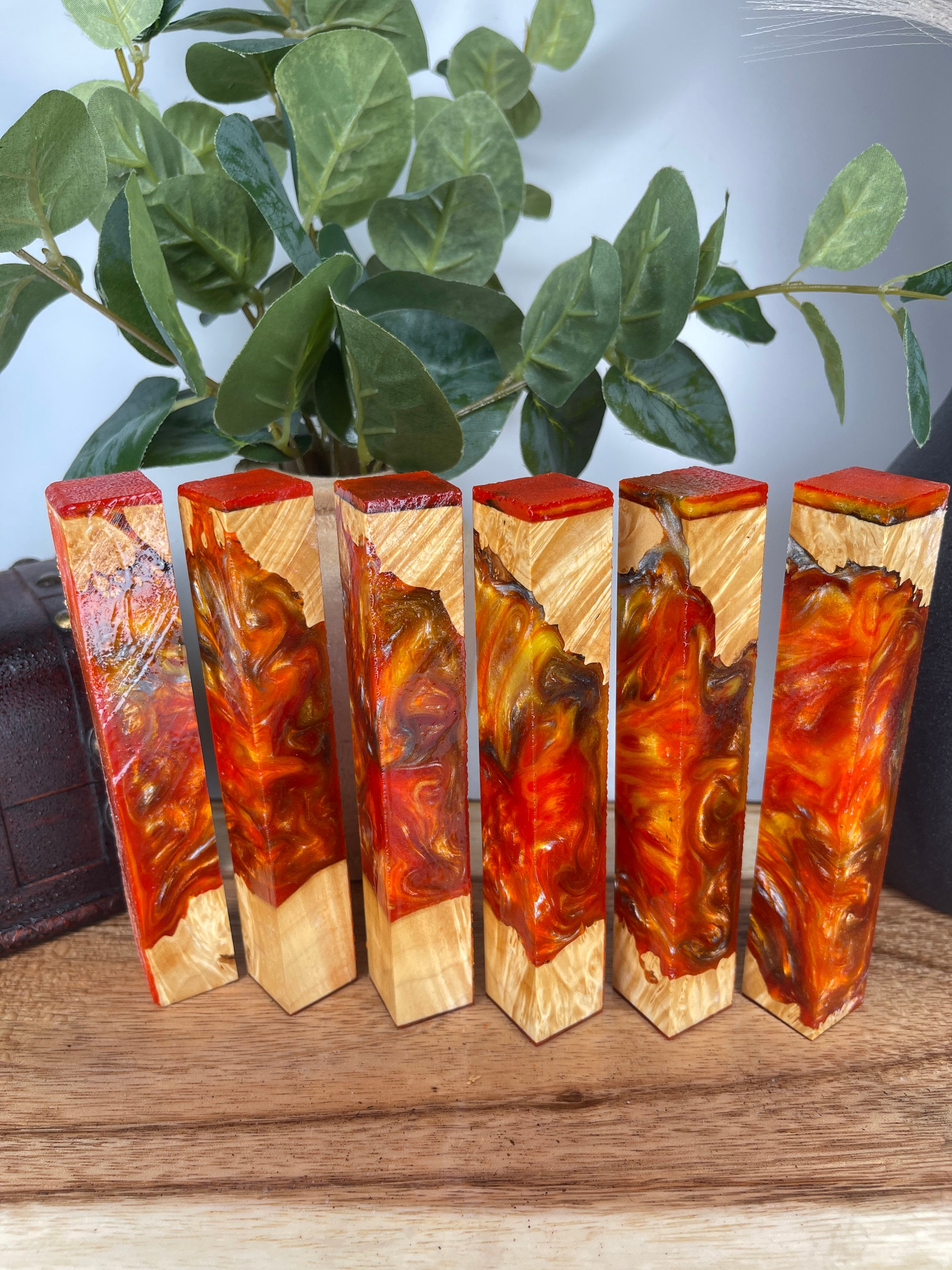 PBBrick-042: Oranges Silver Box Elder Burl Hybrid Pen Blank Diamond Painting Alumilite Resin Casting - Jakob Janssen Studios